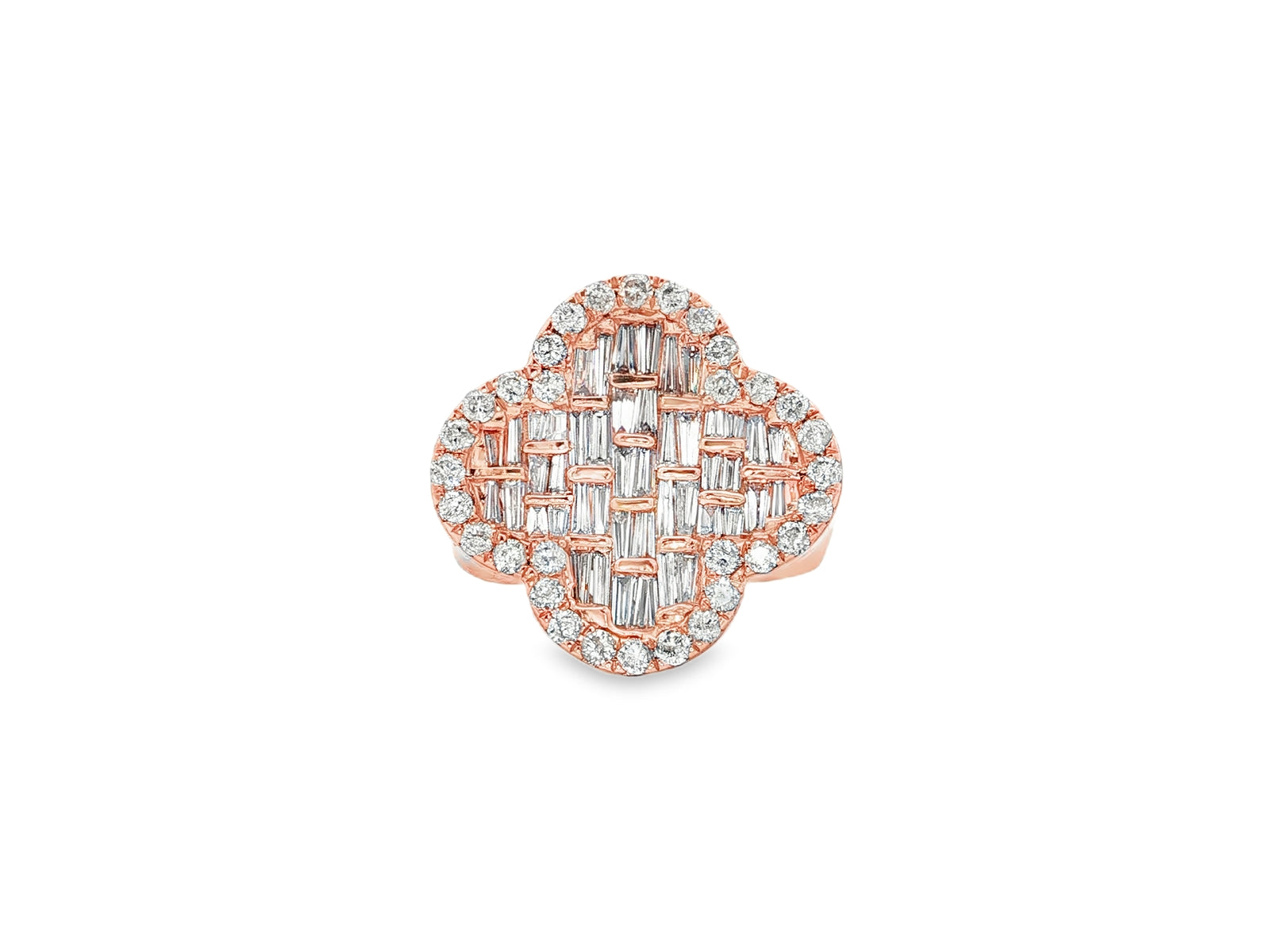 10K Gold Diamond Clover Statement Ring with Baguette Accents 2.00 CT