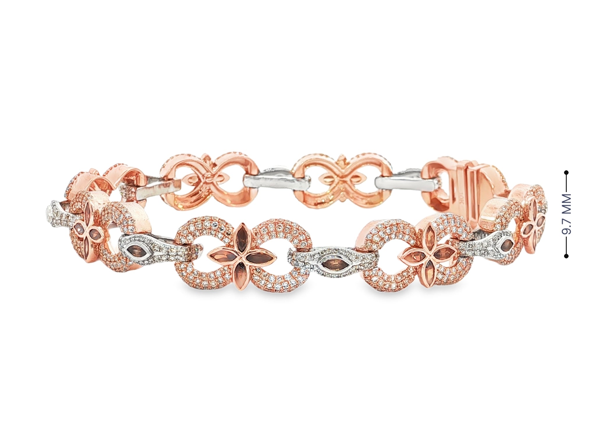 10K Gold Diamond Floral Link Bracelet with Marquise Accents & Pavé Design 3.5ct