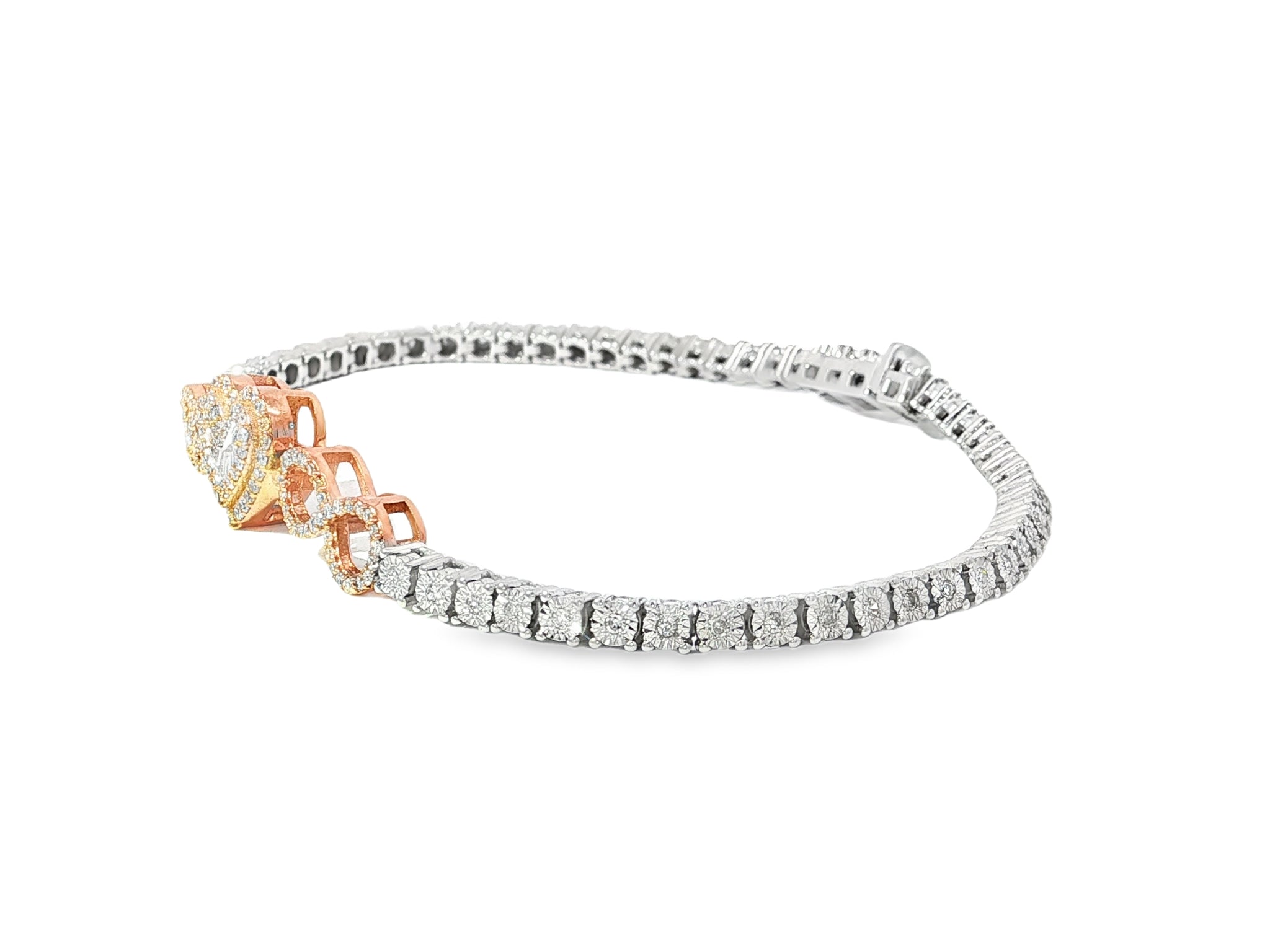 10K Gold Diamond Heart Infinity Tennis Bracelet 2.15ct