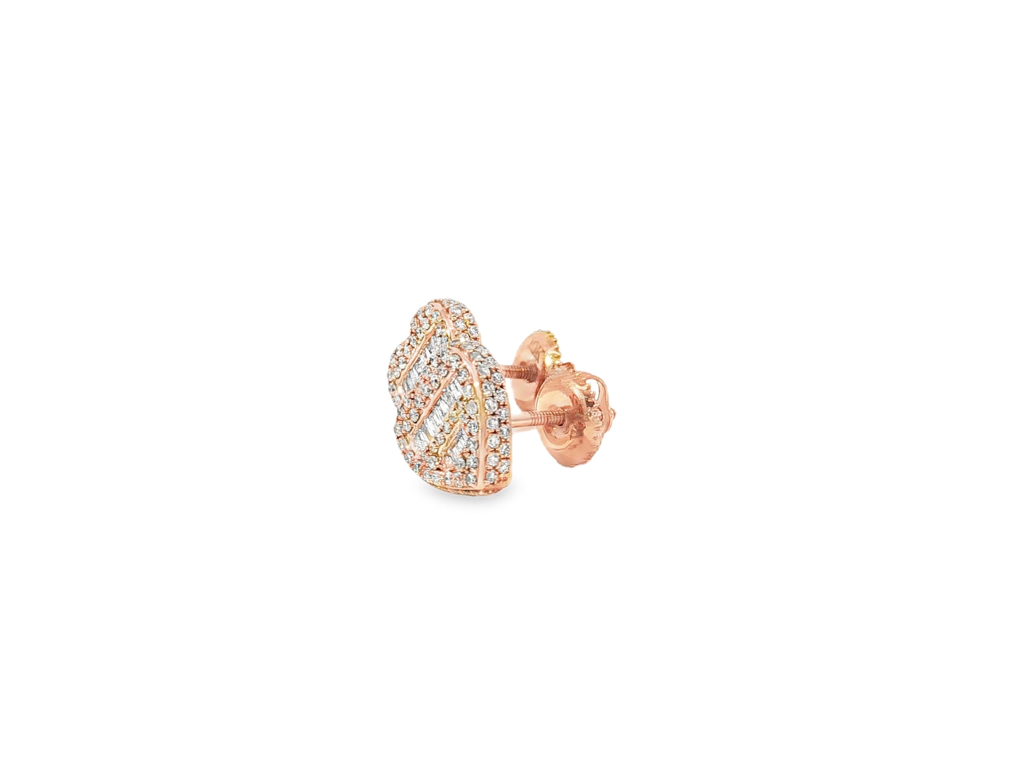 10K Gold Diamond Heart Stud Earrings with Baguette & Round Pavé 0.66ct