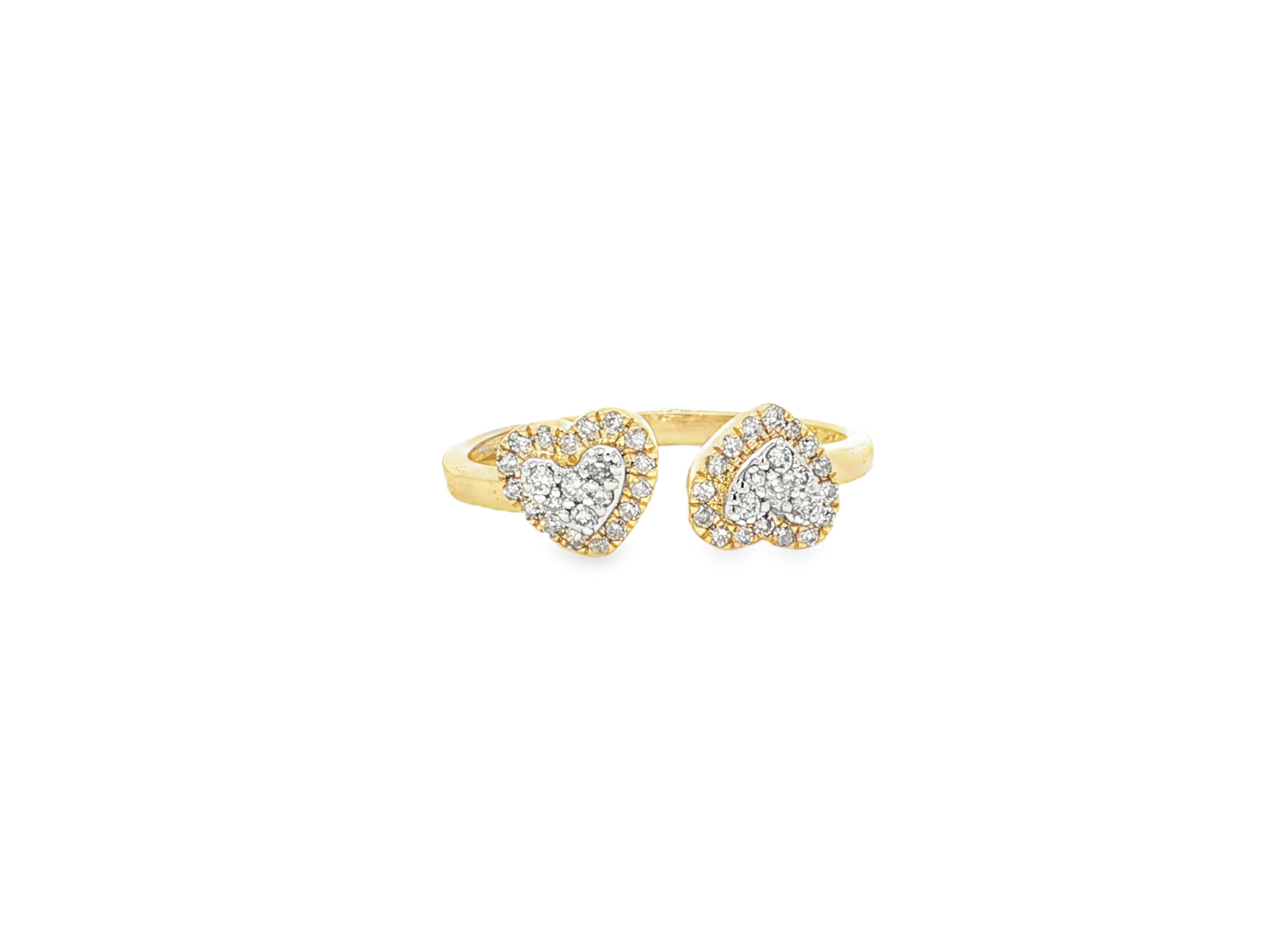 10K Gold Diamond Open Heart Ring with Double Pavé Heart Design 0.27ct