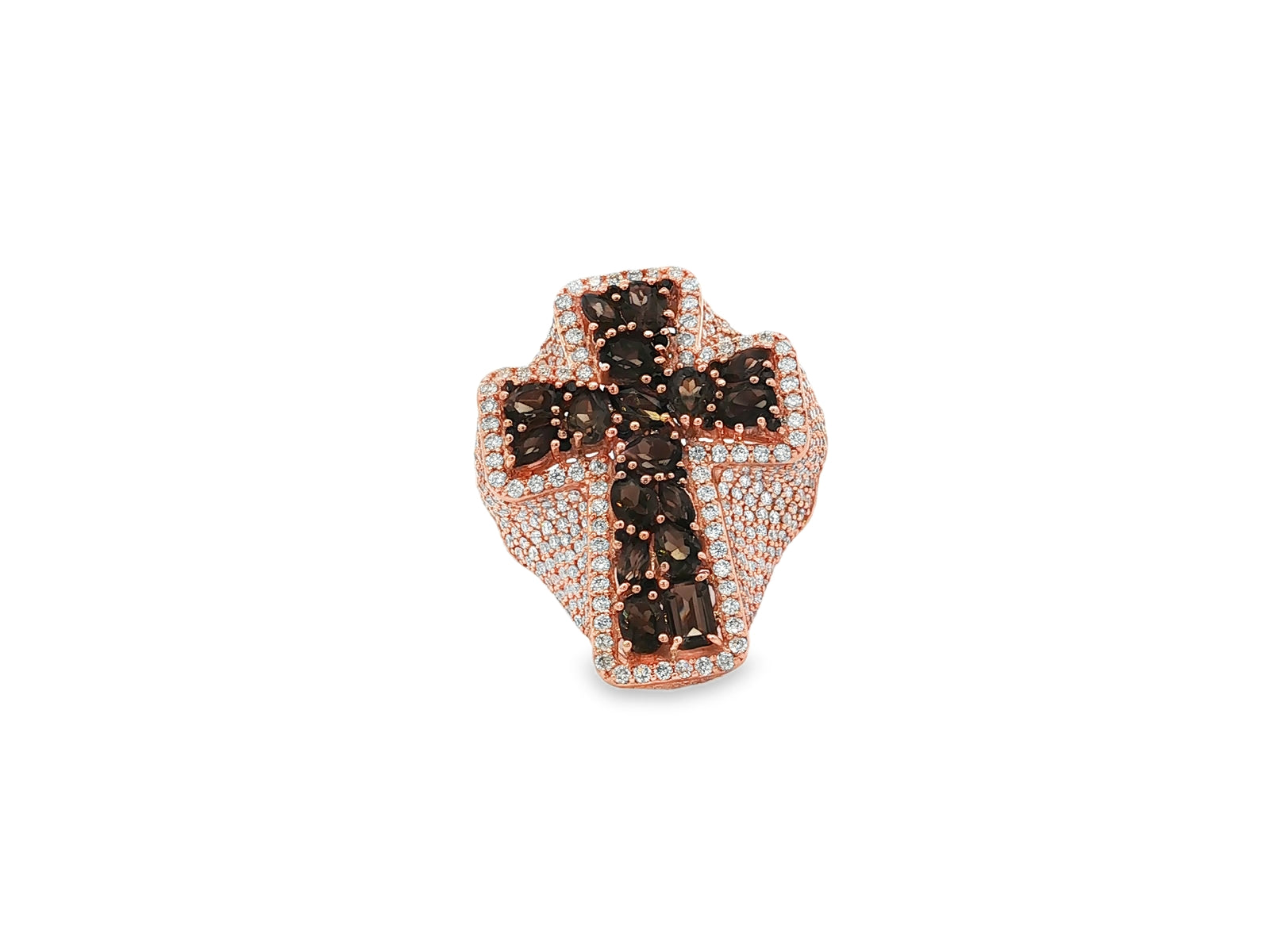 10K Gold Black Ruby Cross Ring with Diamond Pavé Accents 2.60 CT