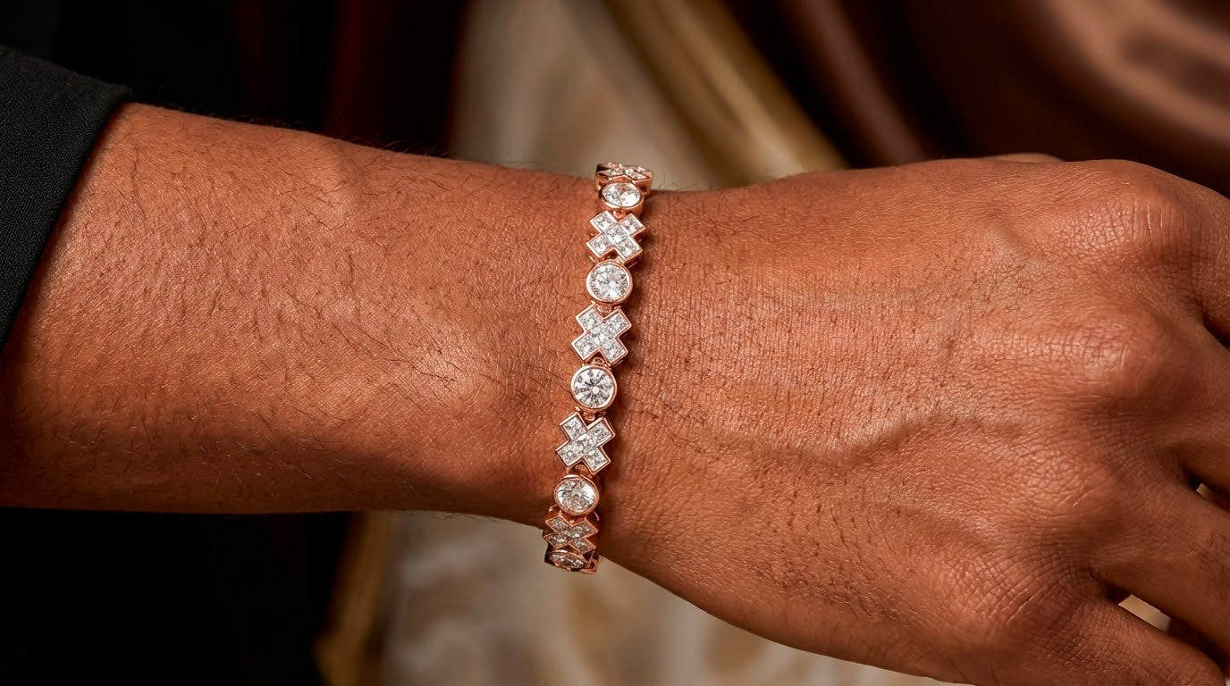 10k Gold Diamond Bracelet with Round & Princess-Cut Link Design 12.1 CT