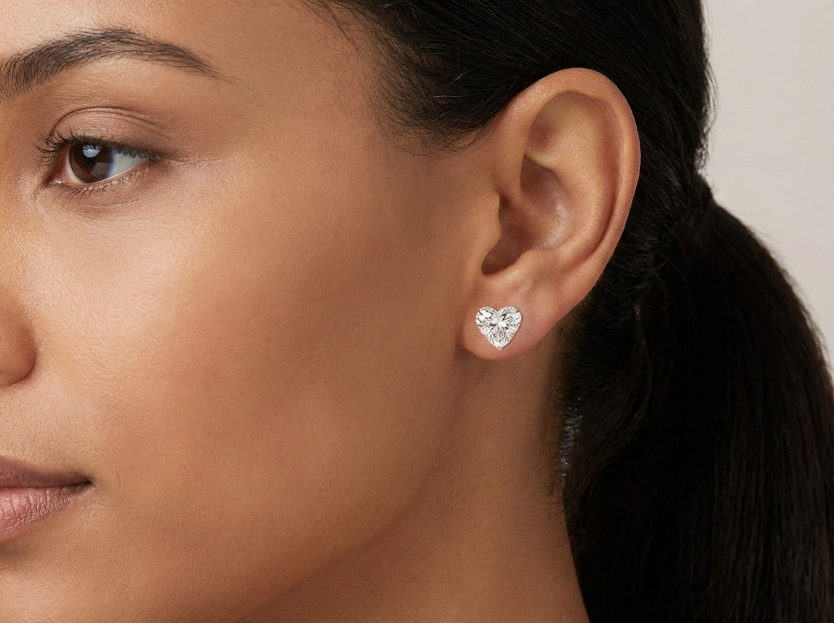 10k Gold Diamond Heart-Shaped Stud Earrings 2.0 CT
