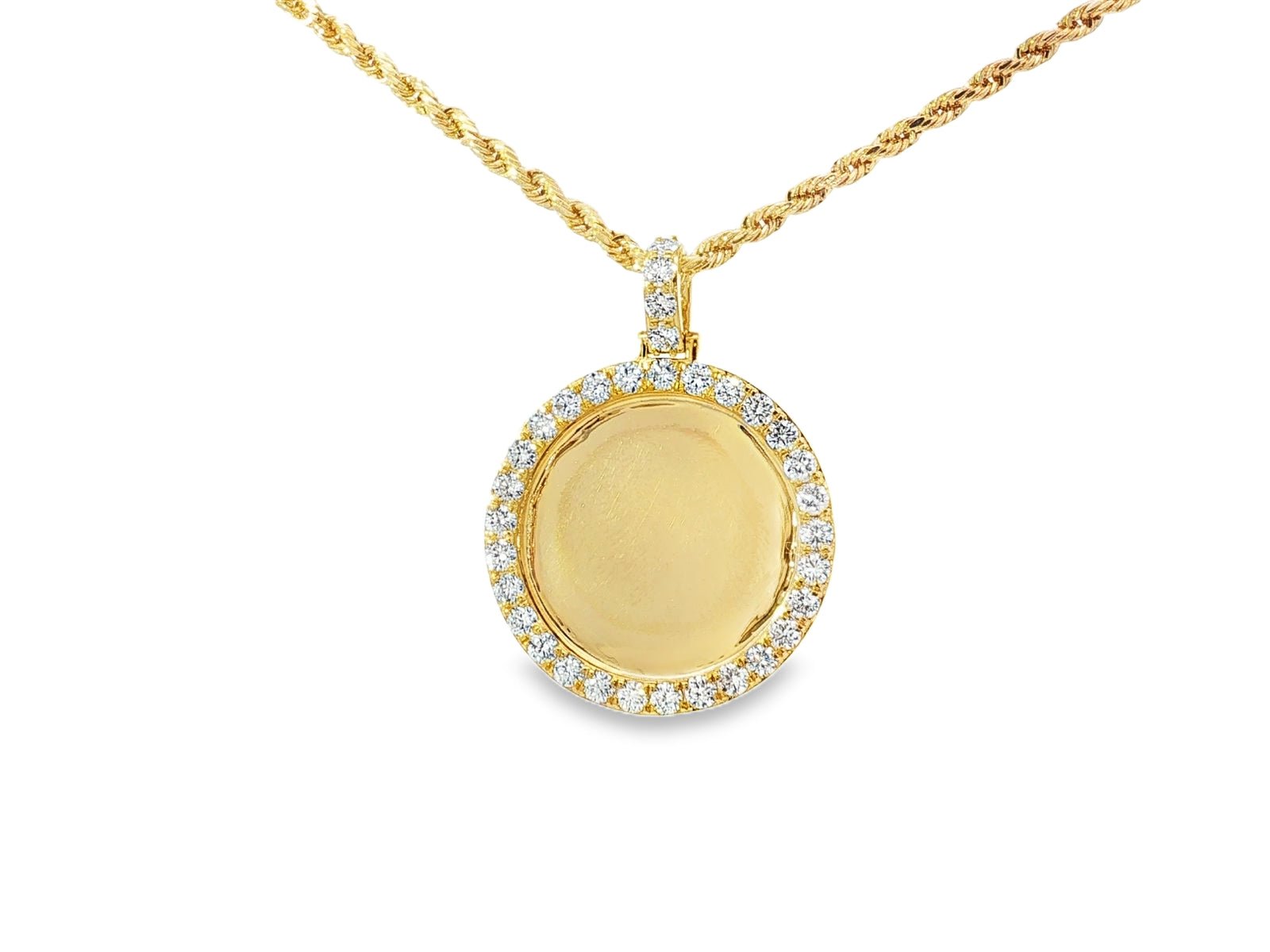 10k Circle Memory Charm Pendant with Round - Cut Halo 1.58ct - AVI THE JEWELER