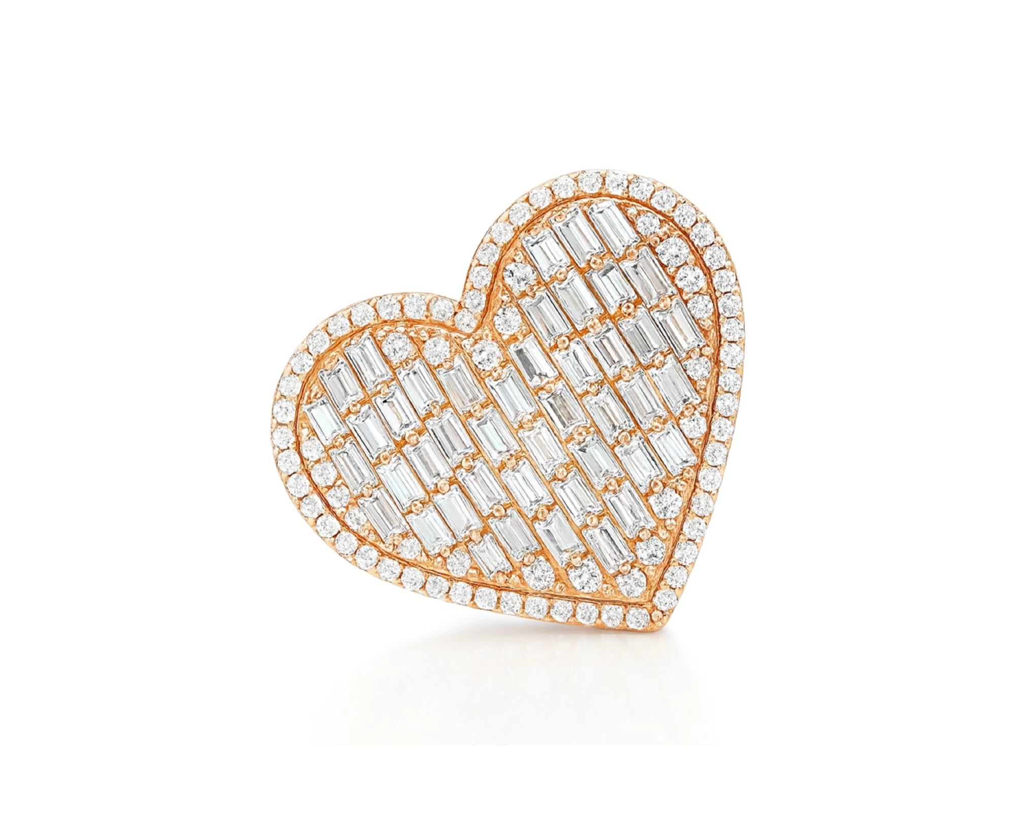 10k Diamond Heart Ring with Baguette & Pavé Halo Design 2.13ct – lifestyle 1075