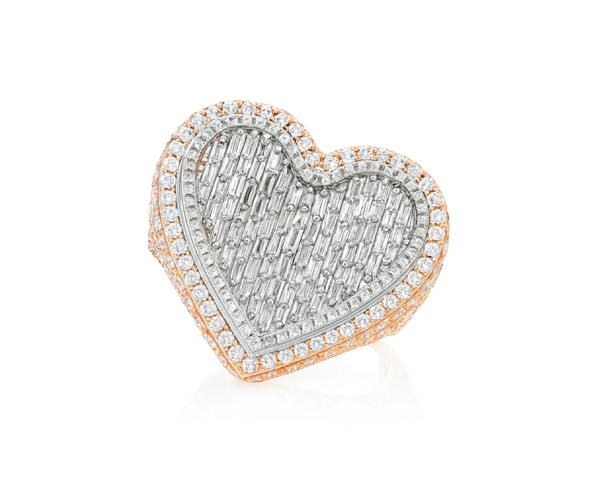 10k Gold 3D Heart Two-Tone Ring with Baguette & Round Diamonds 5.63ct – lifestyle 1259