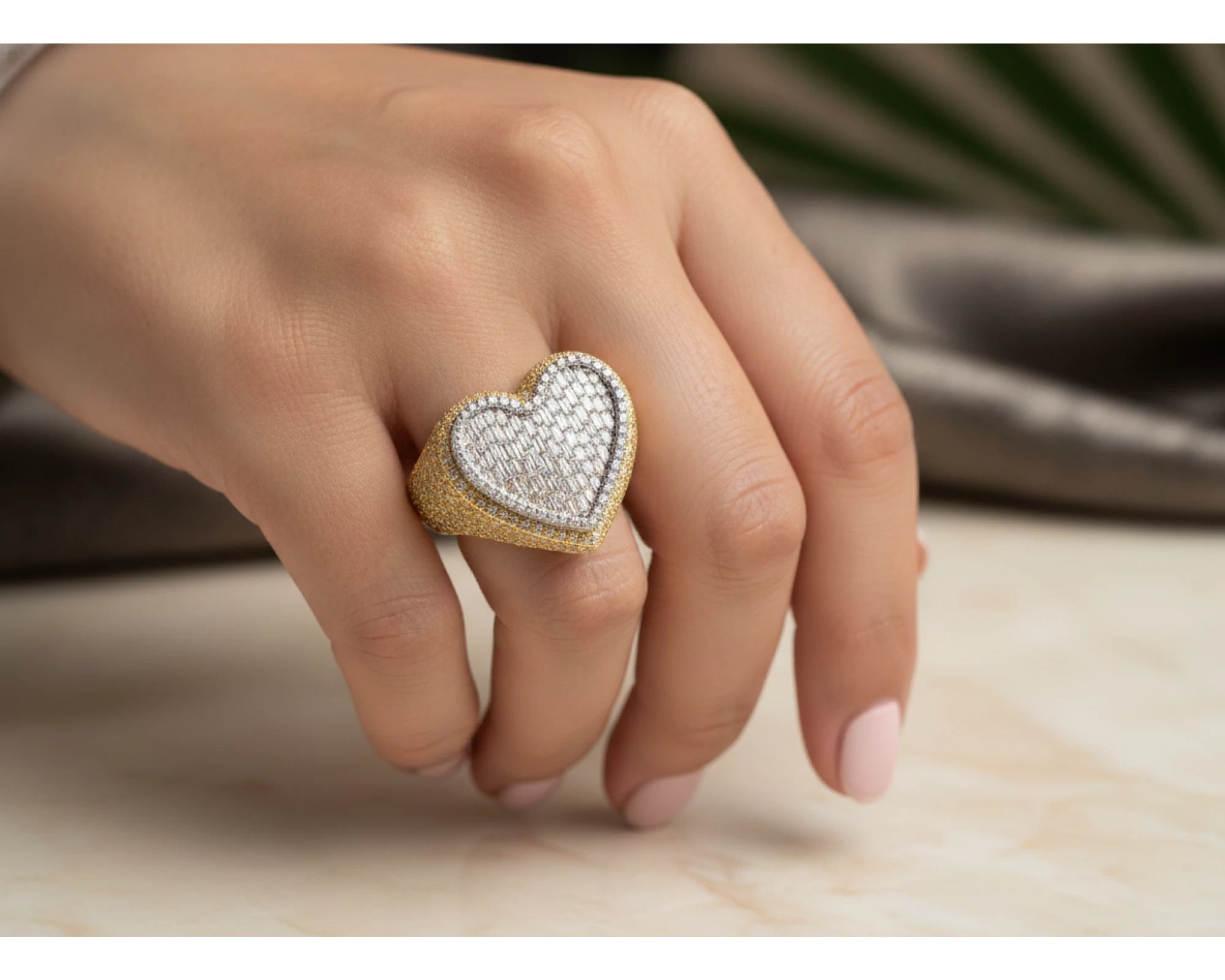 10k Gold 3D Heart Two-Tone Ring with Baguette & Round Diamonds 5.63ct – lifestyle 1260