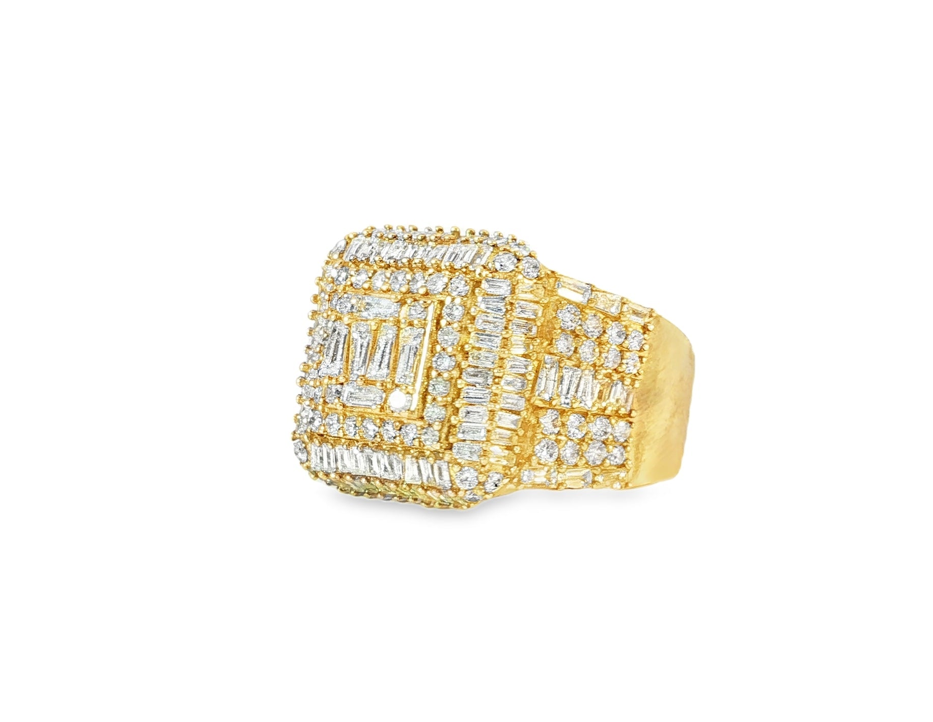 10k Gold 3D Layered Square Ring with Baguette & Round Diamonds 2.83ct - AVI THE JEWELER