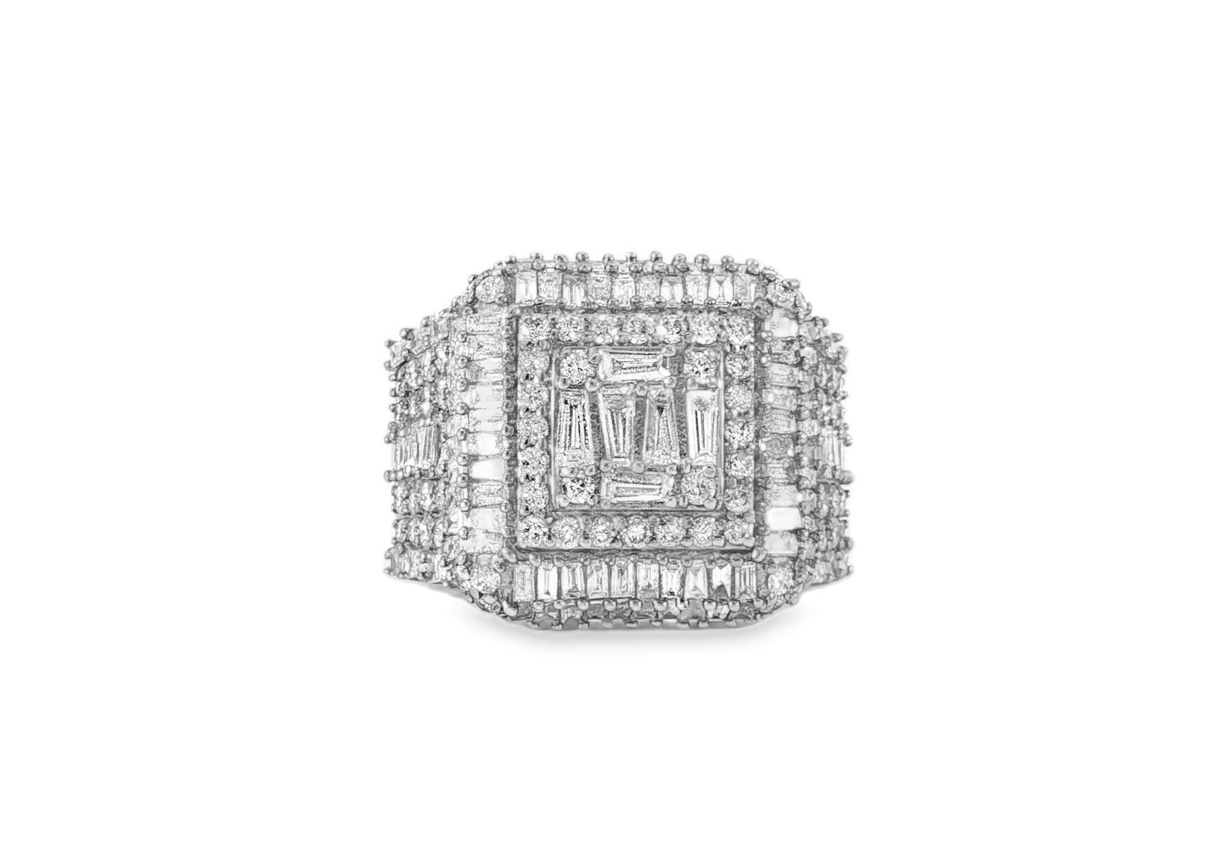 10k Gold 3D Layered Square Ring with Baguette & Round Diamonds 2.83ct - AVI THE JEWELER