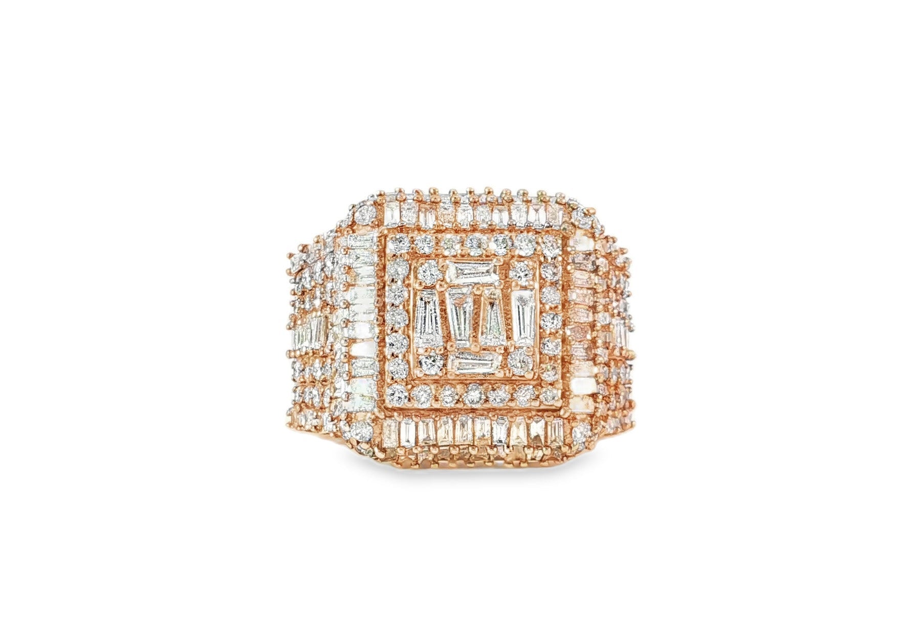10k Gold 3D Layered Square Ring with Baguette & Round Diamonds 2.83ct - AVI THE JEWELER
