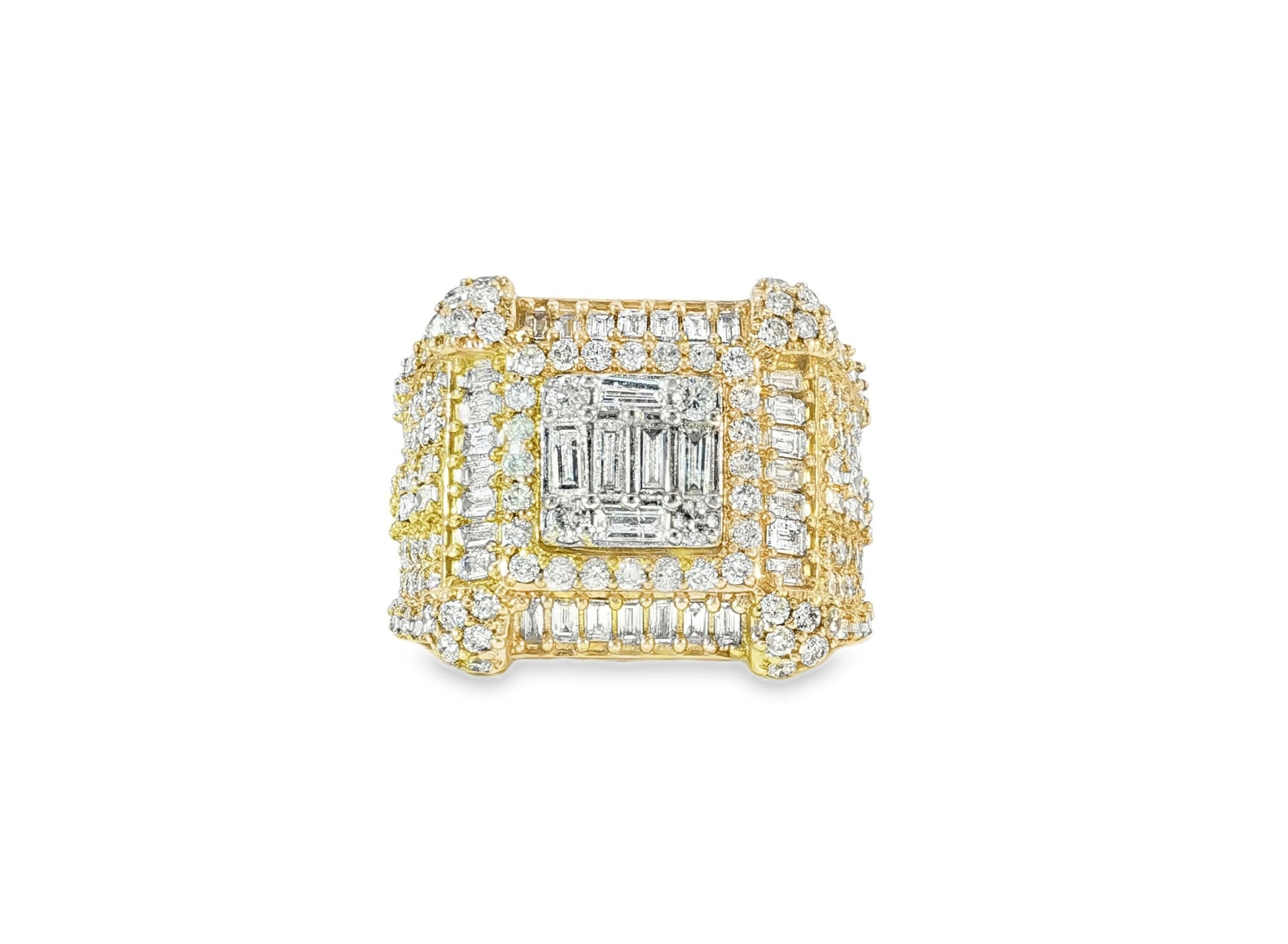 10k Gold 3D Square - Shape Ring with Baguette and Round Diamonds 4.0ct - AVI THE JEWELER