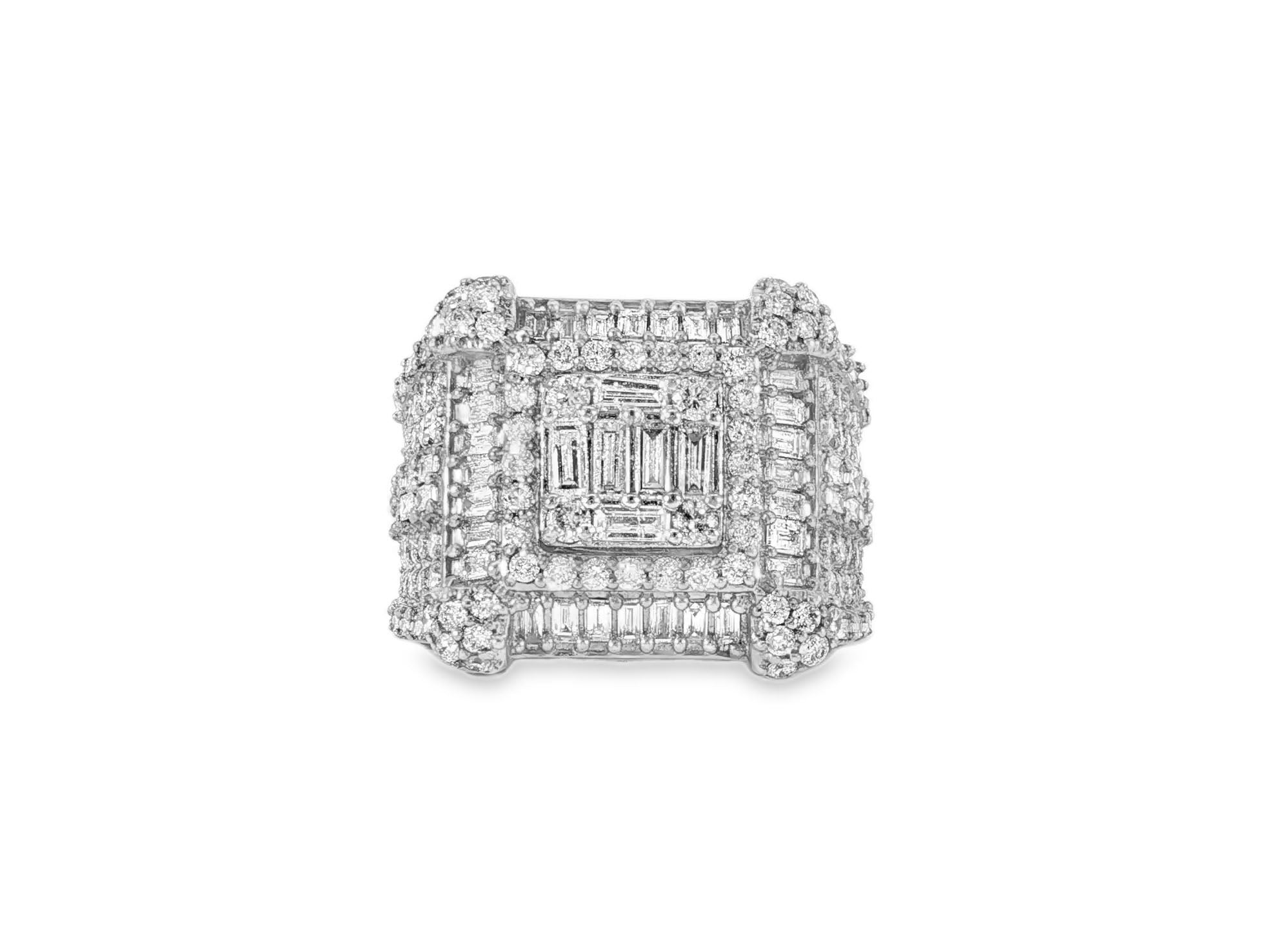 10k Gold 3D Square - Shape Ring with Baguette and Round Diamonds 4.0ct - AVI THE JEWELER