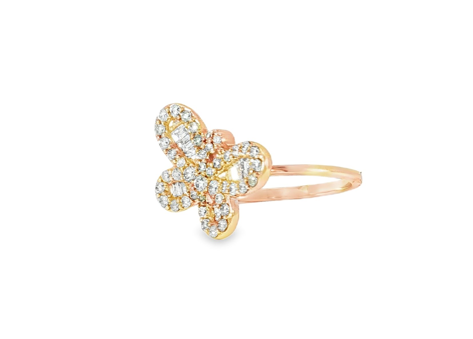 10k Gold Butterfly - Design Ring with Round and Baguette Diamonds 0.75ct - AVI THE JEWELER