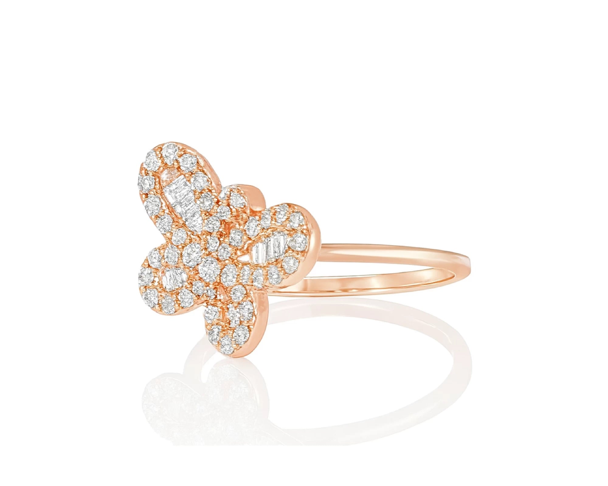 10k Gold Butterfly-Design Ring with Round and Baguette Diamonds 0.75ct – lifestyle 997