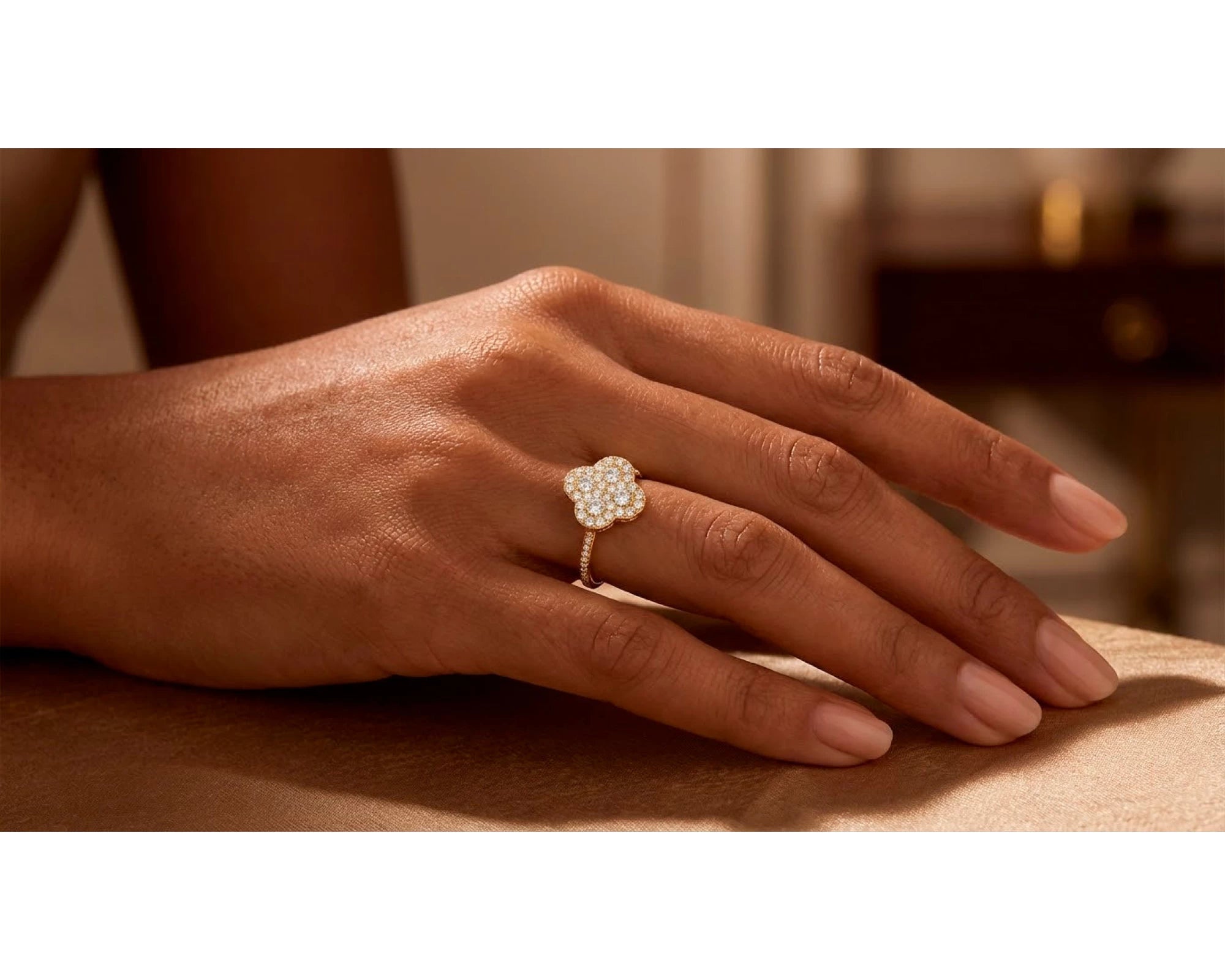 10K Gold Clover Shape Ring with Pavé Cubic Zirconia Accents – view 2