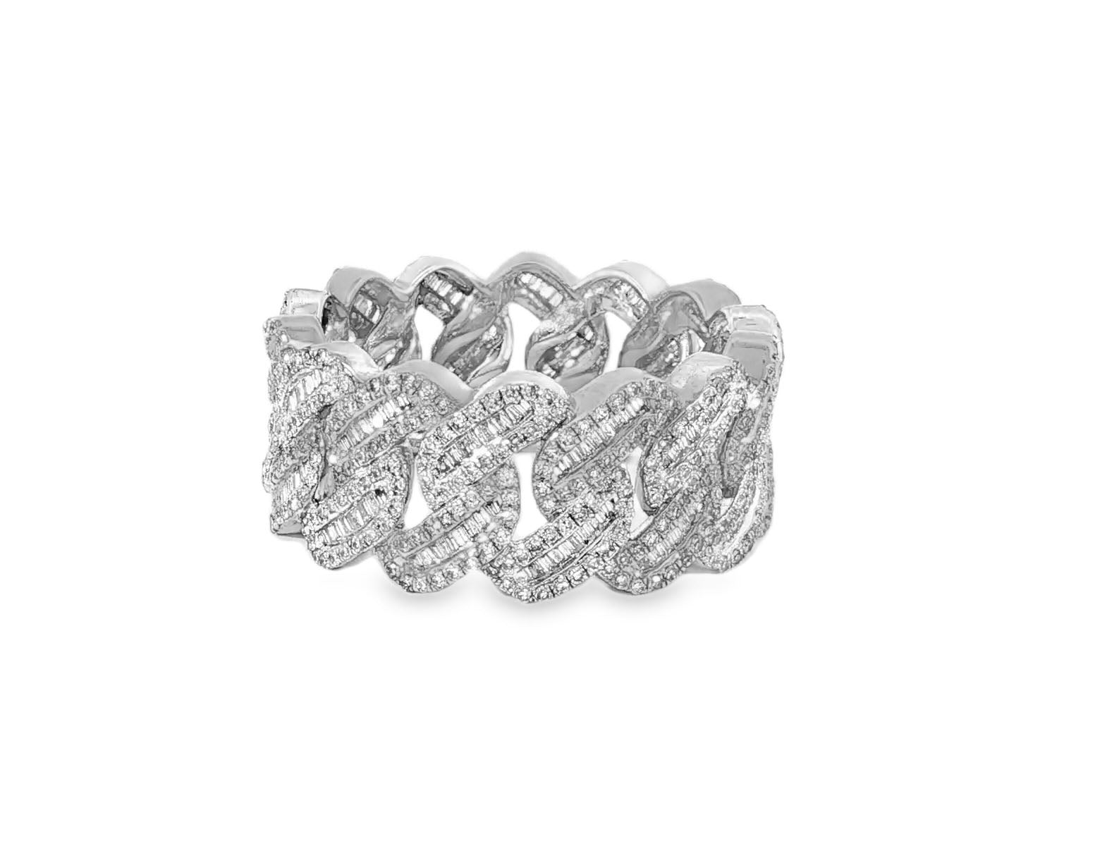 10K Gold Cuban Link Diamond Ring with Baguette & Round Cut 1.97ct - AVI THE JEWELER