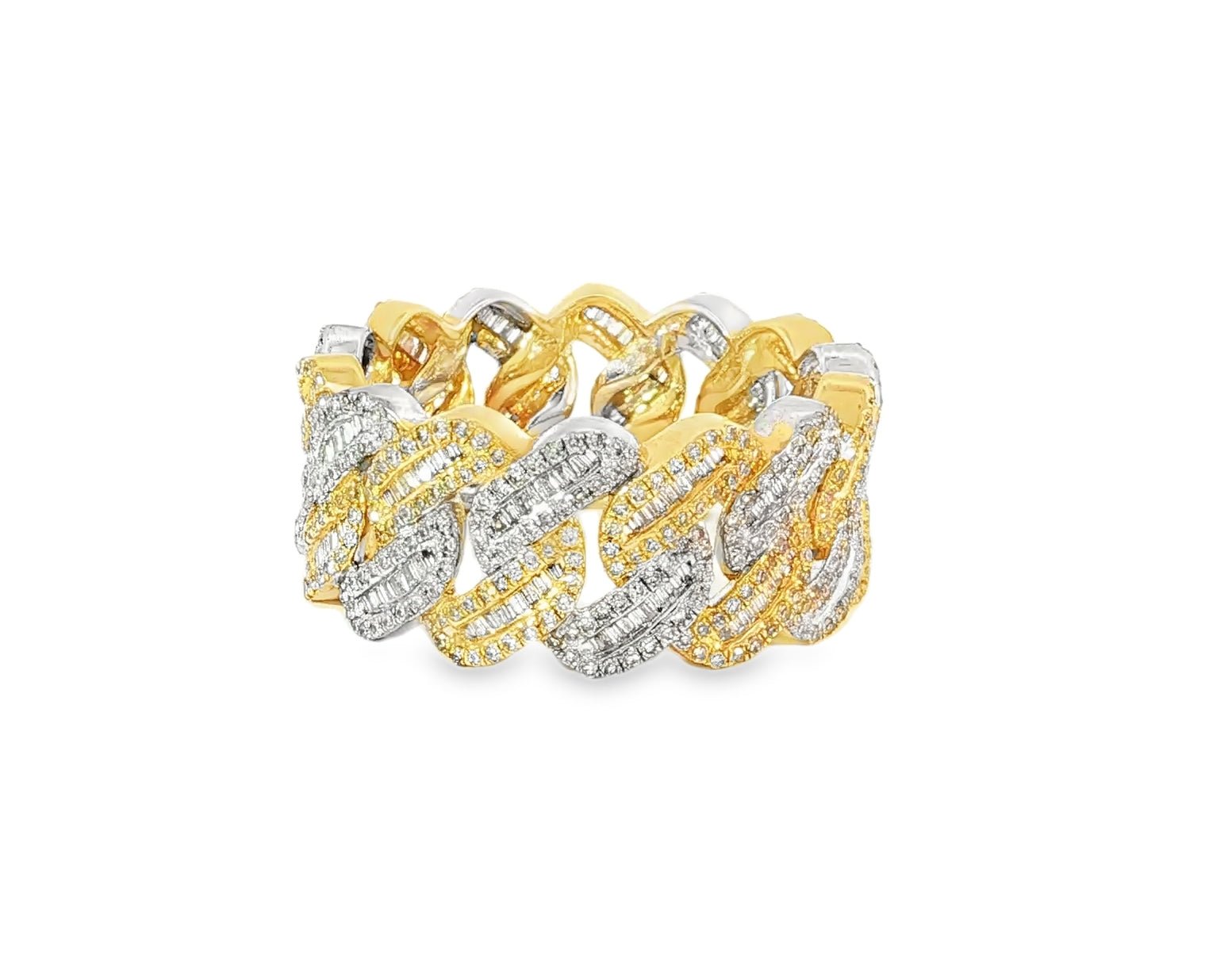 10K Gold Cuban Link Diamond Ring with Baguette & Round Cut 1.97ct - AVI THE JEWELER