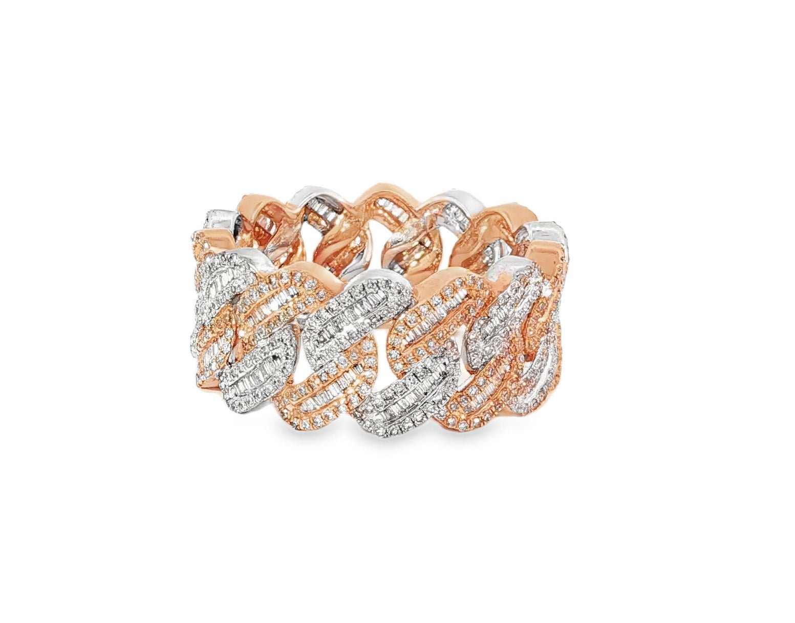 10K Gold Cuban Link Diamond Ring with Baguette & Round Cut 1.97ct - AVI THE JEWELER