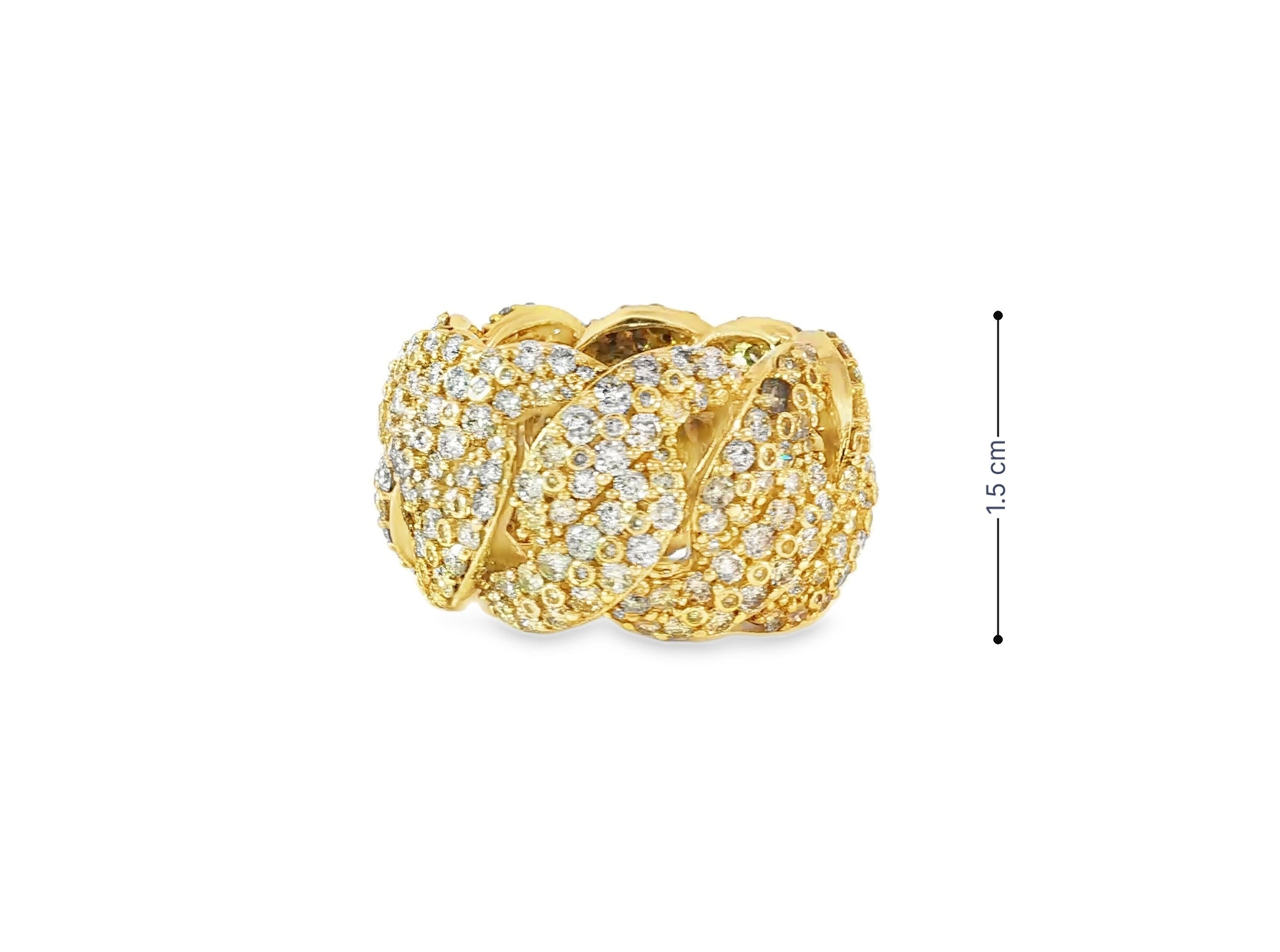 10k Gold Cuban Link Diamond Ring with Round Cuts 7.85ct - AVI THE JEWELER