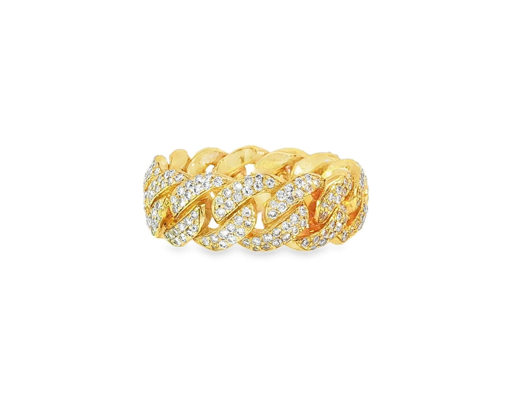 10k Gold Cuban Link Ring with Full Round Diamond Setting 3.31ct - AVI THE JEWELER