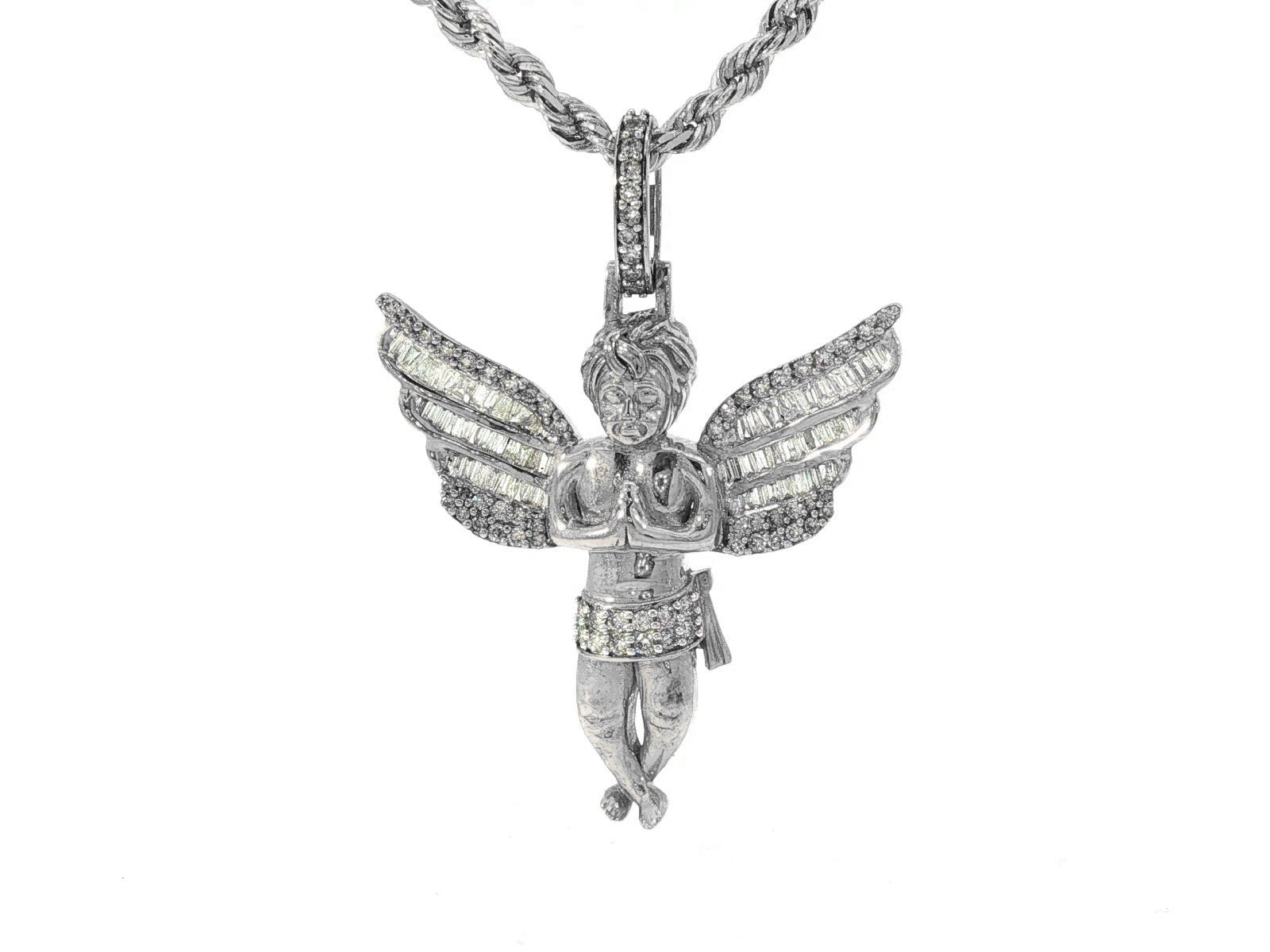 10k Gold Diamond Angel Pendant with Baguette & Round Diamond Wings 1.20ct - AVI THE JEWELER