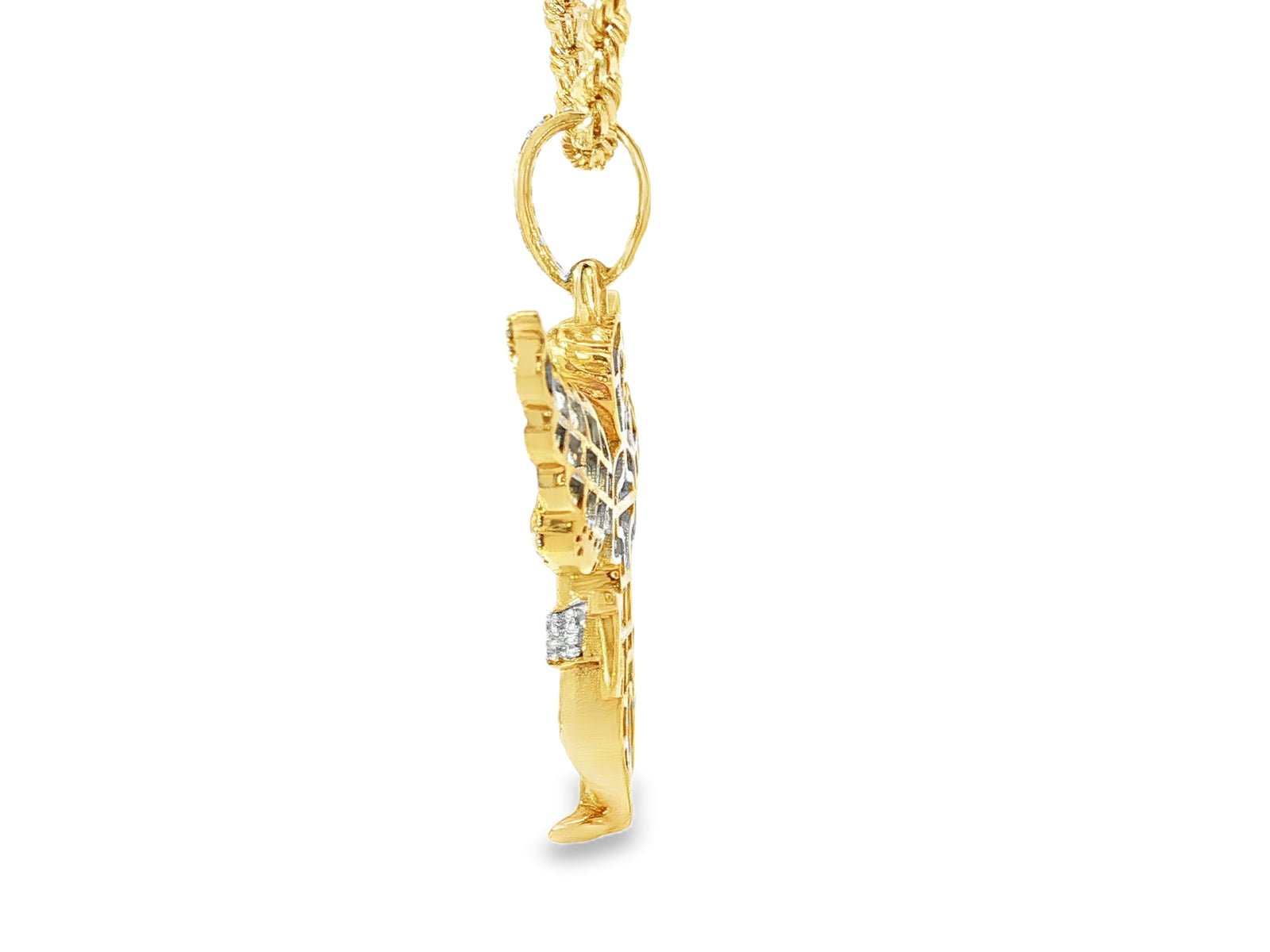 10k Gold Diamond Angel Pendant with Baguette & Round Diamond Wings 1.20ct - AVI THE JEWELER