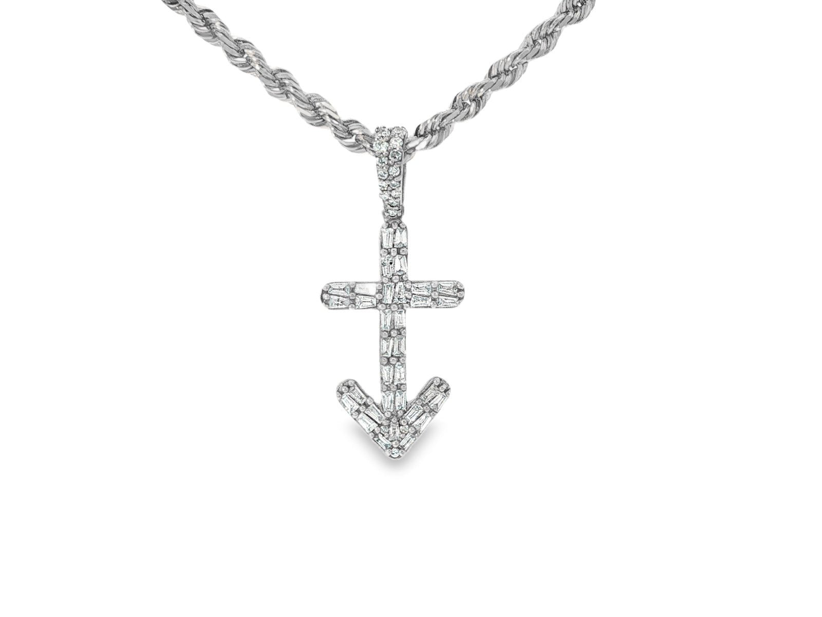 10k Gold Diamond Arrow Cross Pendant with Round & Baguette Accents 0.70ct - AVI THE JEWELER
