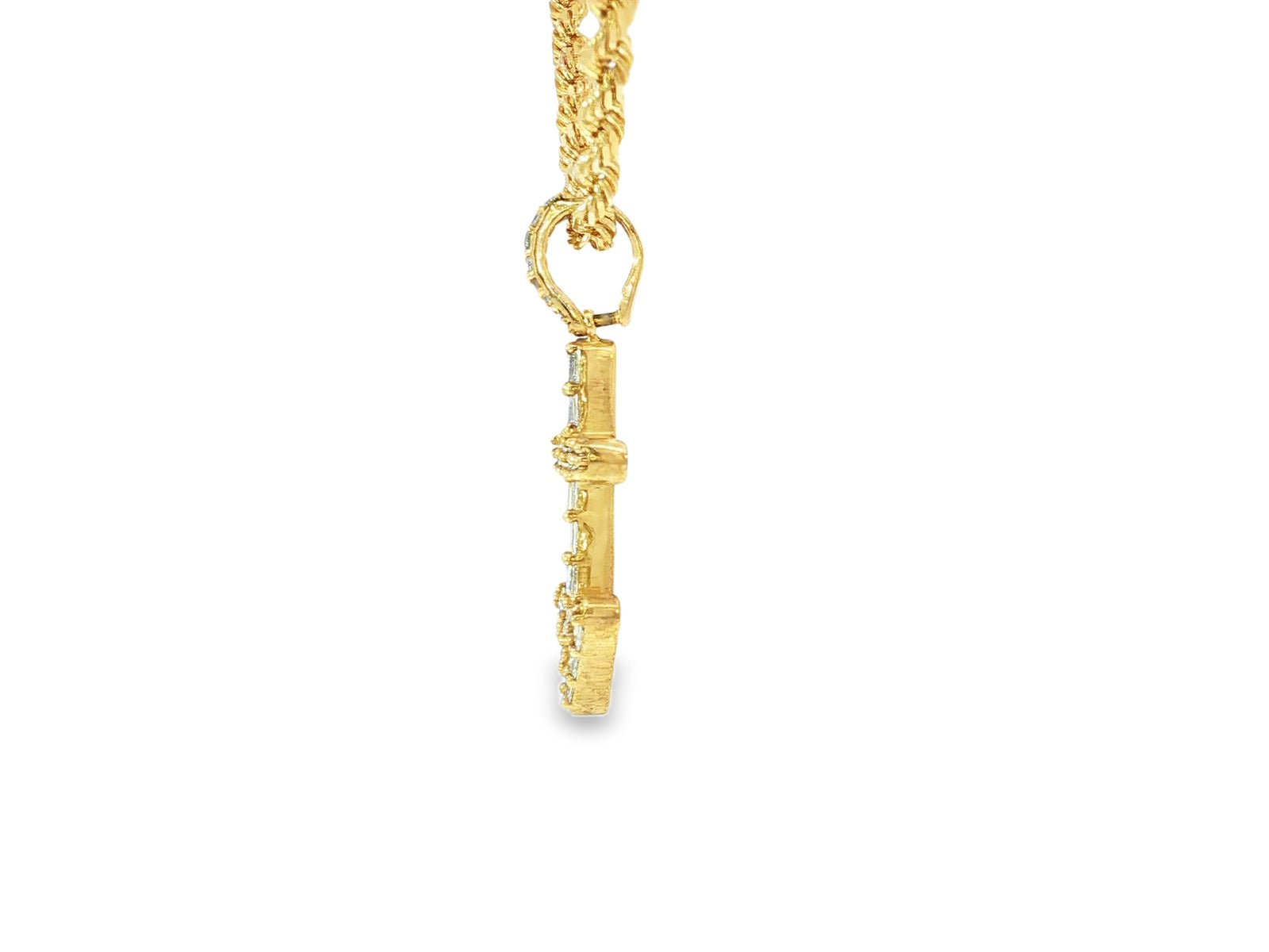 10k Gold Diamond Arrow Cross Pendant with Round & Baguette Accents 0.70ct - AVI THE JEWELER