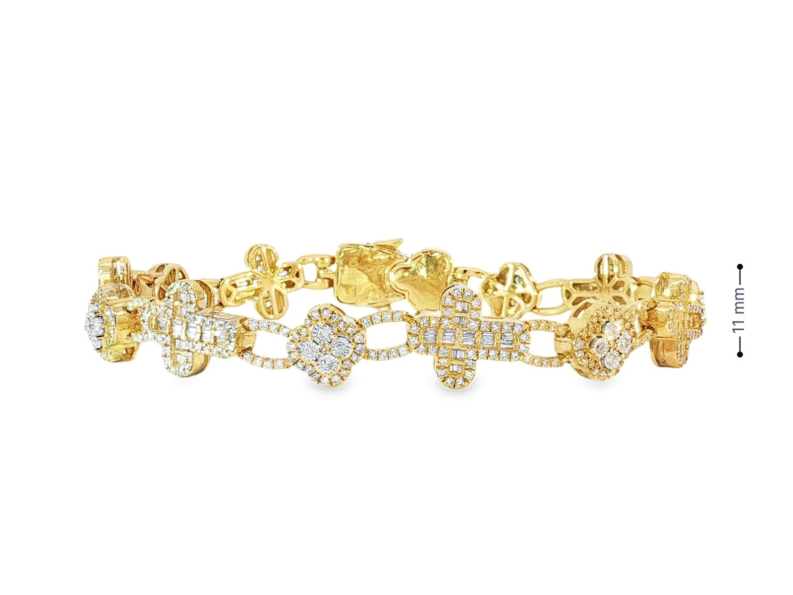 10k Gold Diamond Bracelet with Clover & Cross Round - Cut Cluster Design 4.00ct - AVI THE JEWELER