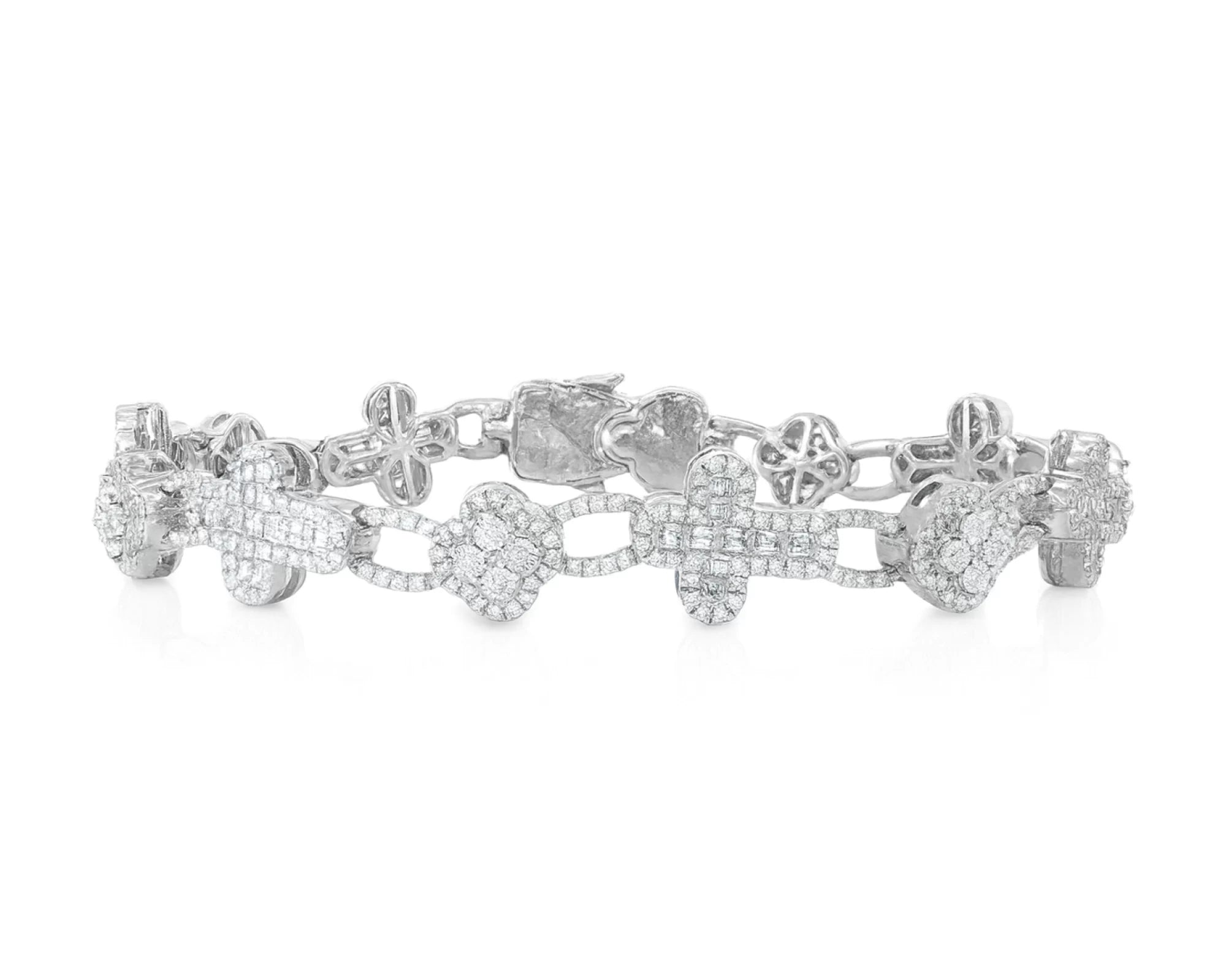 10k Gold Diamond Bracelet with Clover & Cross Round-Cut Cluster Design 4.00ct – lifestyle 4490