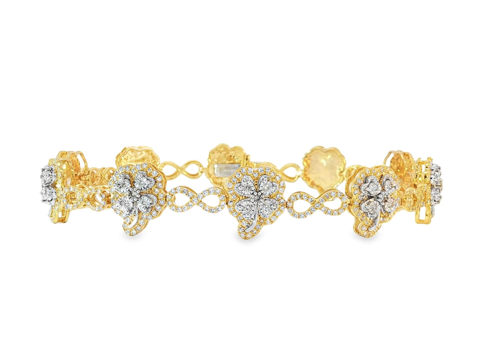 10k Gold Diamond Bracelet with Clover Round - Cut & Infinity - Link Design 1.54ct - AVI THE JEWELER
