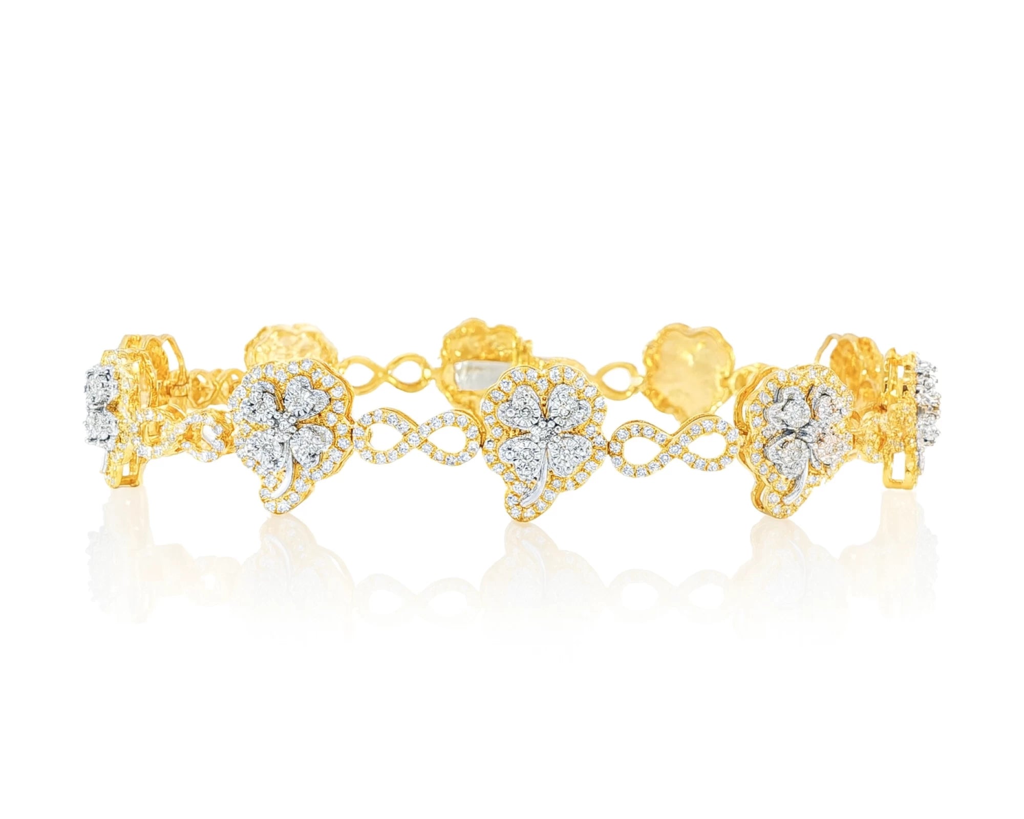 10k Gold Diamond Bracelet with Clover Round-Cut & Infinity-Link Design 1.54ct – lifestyle 4673