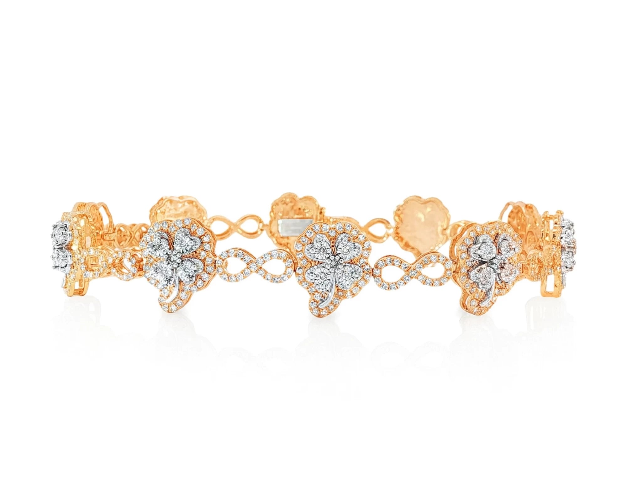 10k Gold Diamond Bracelet with Clover Round-Cut & Infinity-Link Design 1.54ct – lifestyle 4674
