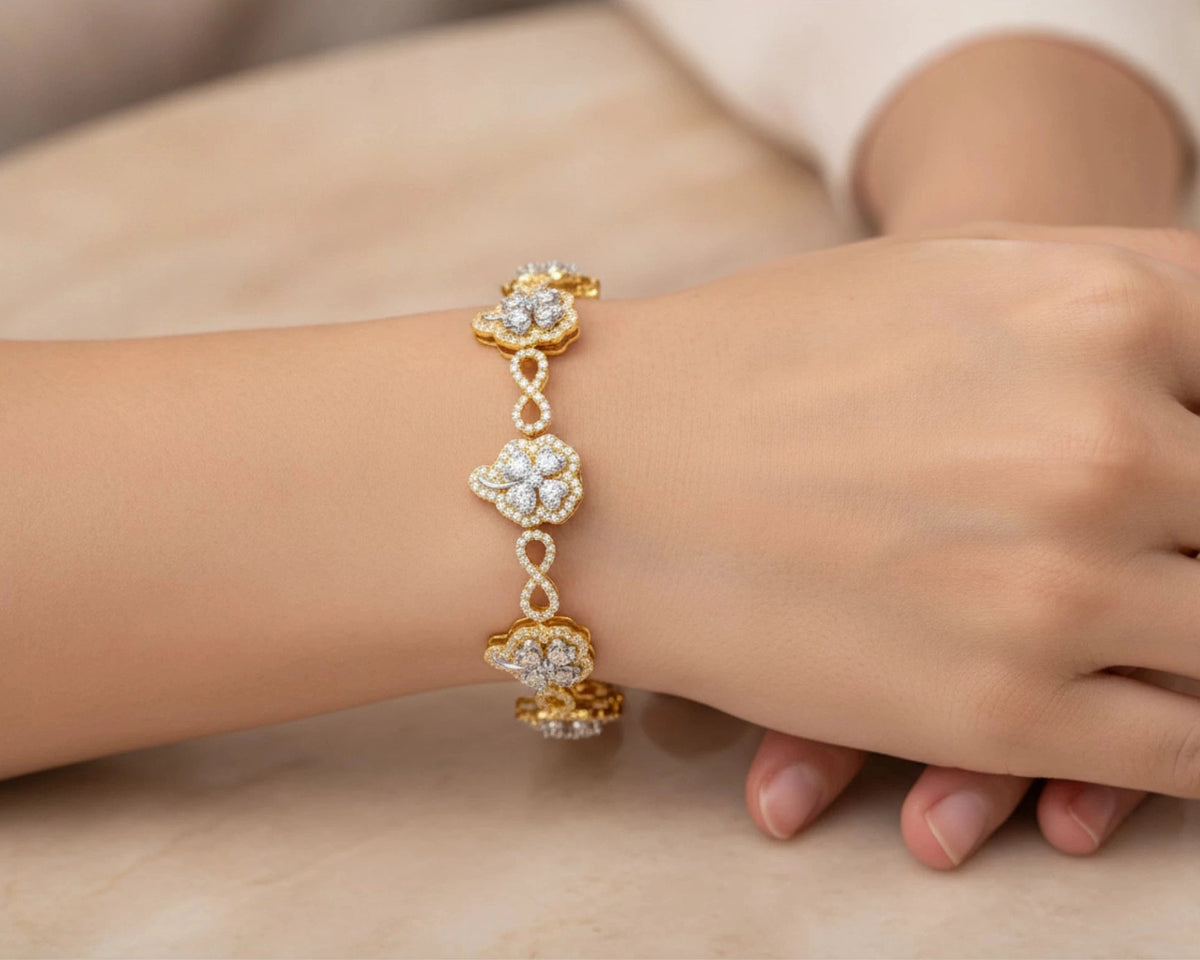 10k Gold Diamond Bracelet with Clover Round-Cut & Infinity-Link Design 1.54ct – lifestyle 4688