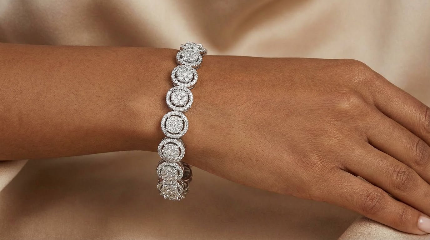 10k Gold Diamond Bracelet with Cushion - Style Round - Cut Cluster Design 5.00ct - AVI THE JEWELER