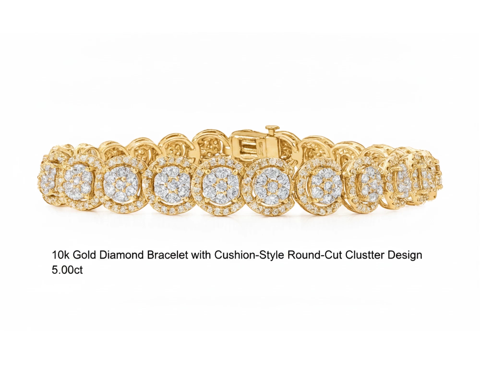 10k Gold Diamond Bracelet with Cushion-Style Round-Cut Cluster Design 5.00ct – lifestyle 4606
