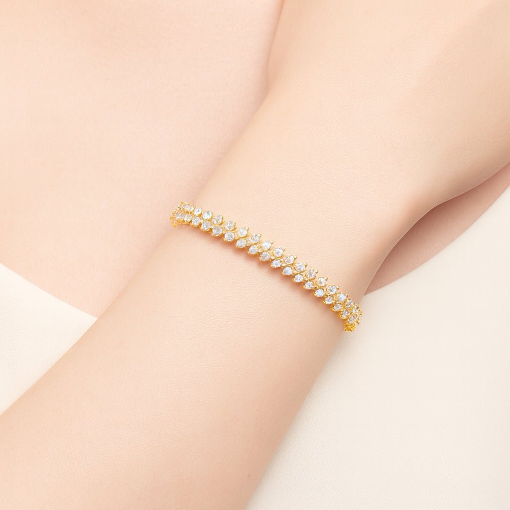 10k Gold Diamond Bracelet with Double Row Round Cut Accents 4.0ct - AVI THE JEWELER