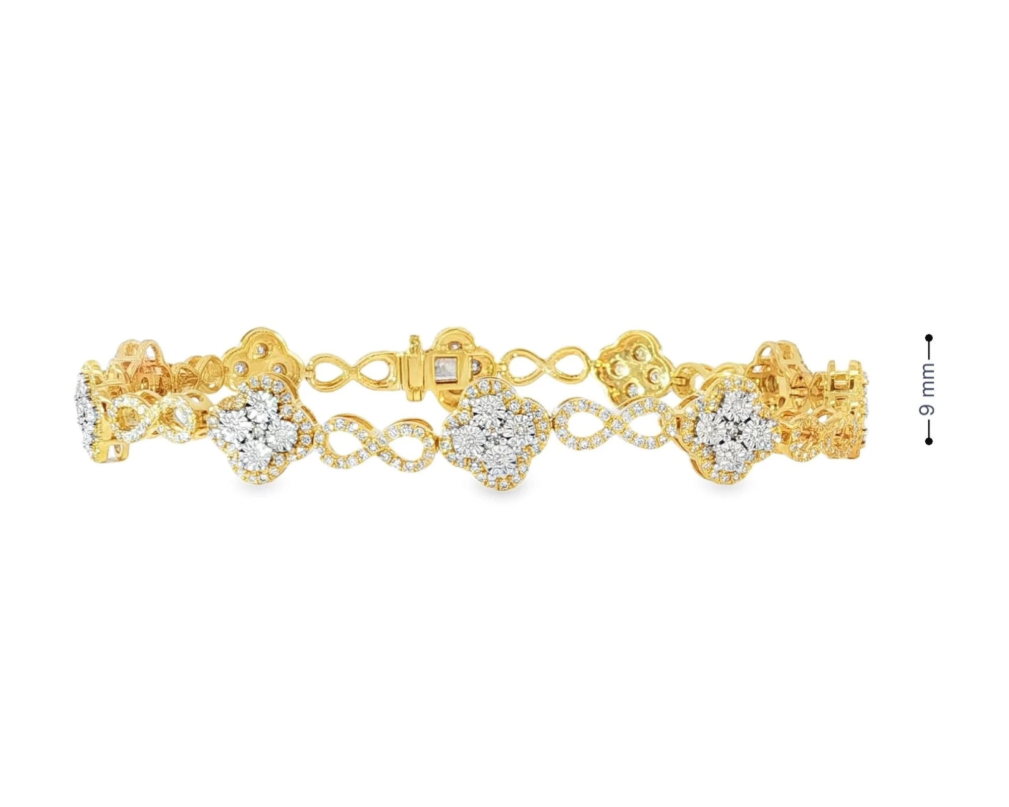 10k Gold Diamond Bracelet with Floral Round-Cut Cluster & Infinity-Link Design 1.42ct – front view