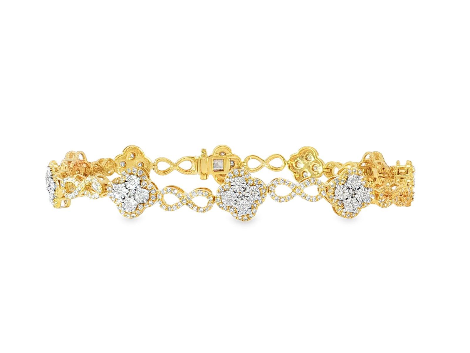 10k Gold Diamond Bracelet with Floral Round - Cut Cluster & Infinity - Link Design 1.42ct - AVI THE JEWELER