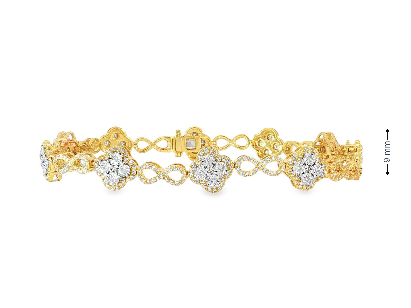 10k Gold Diamond Bracelet with Floral Round - Cut Cluster & Infinity - Link Design 1.42ct - AVI THE JEWELER