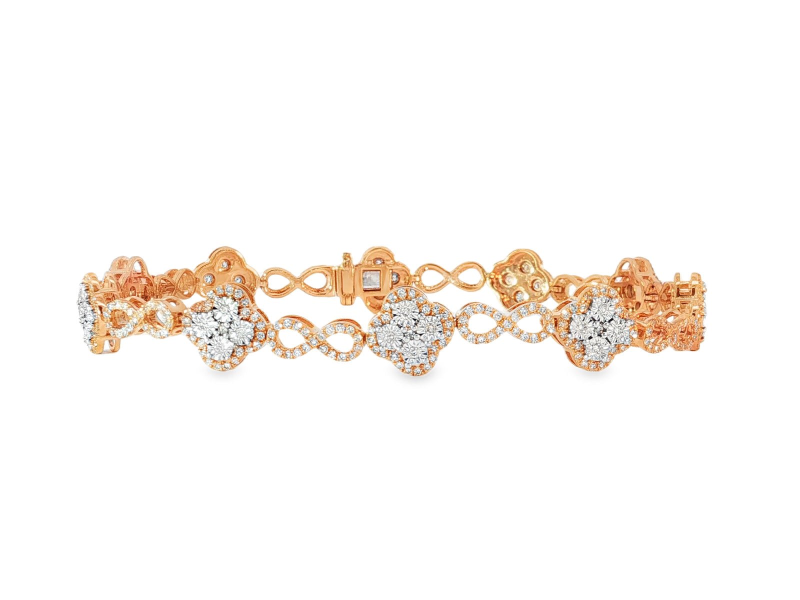 10k Gold Diamond Bracelet with Floral Round - Cut Cluster & Infinity - Link Design 1.42ct - AVI THE JEWELER