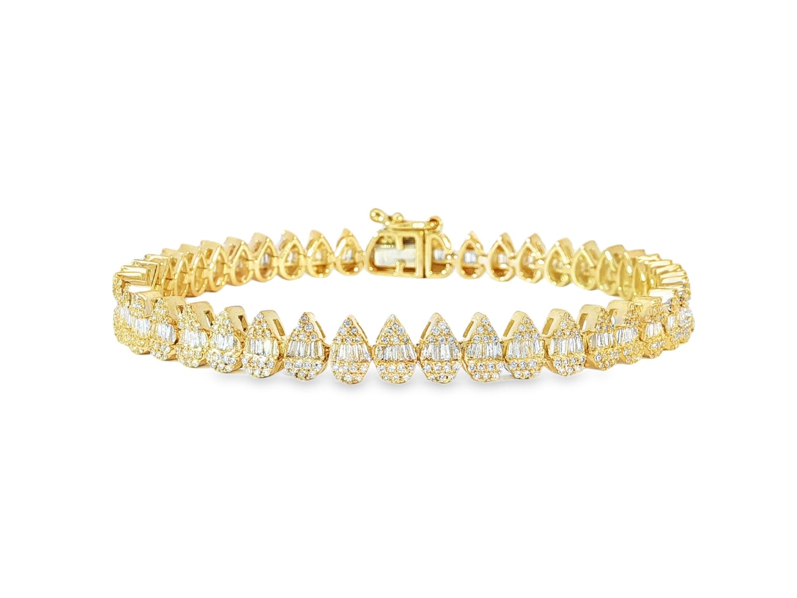 10k Gold Diamond Bracelet with Pear - Shape Baguette & Round Accents 2.15ct - AVI THE JEWELER