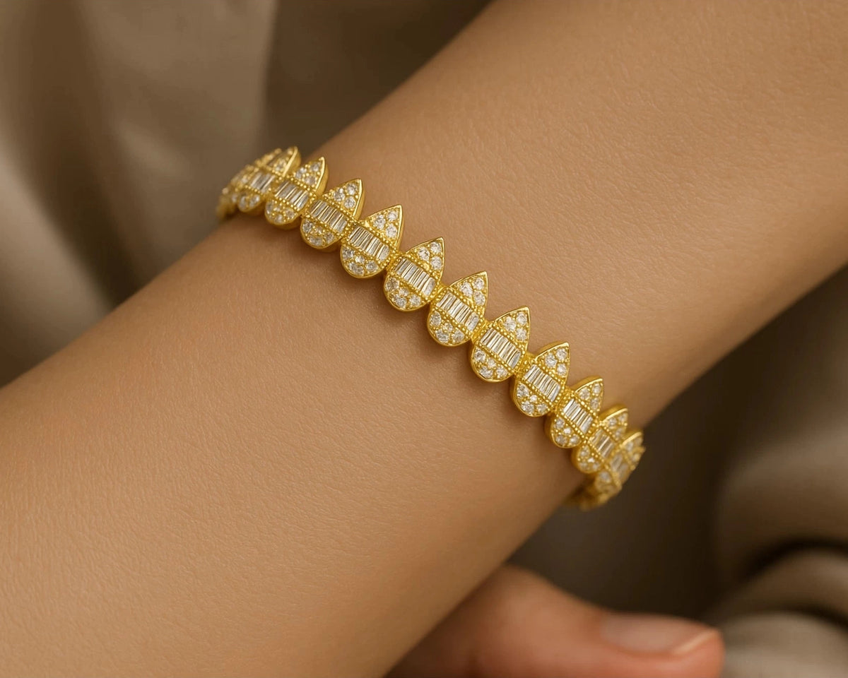 10k Gold Diamond Bracelet with Pear-Shape Baguette & Round Accents 2.15ct – lifestyle 4707
