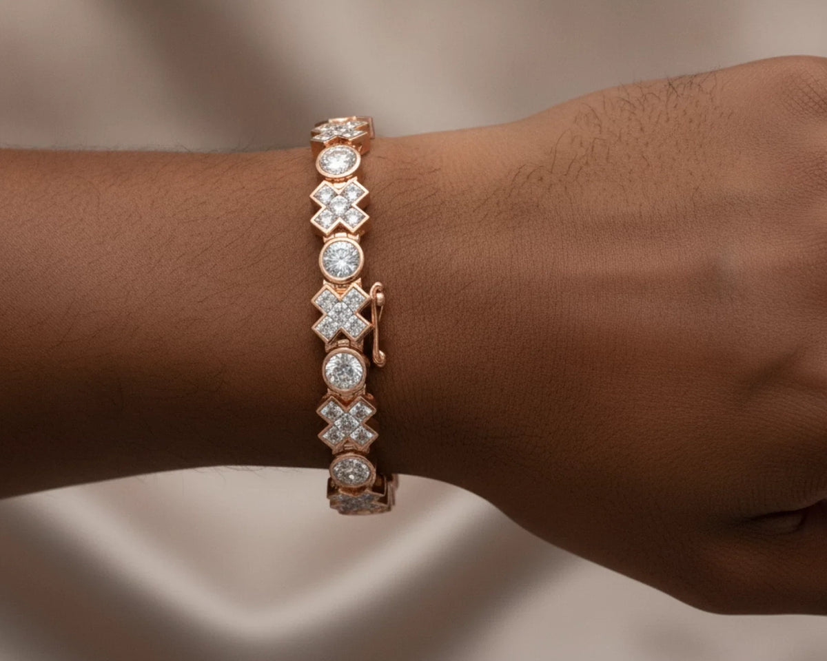 10k Gold Diamond Bracelet with Round & Princess-Cut Link Design 12.1 CT – lifestyle 4280