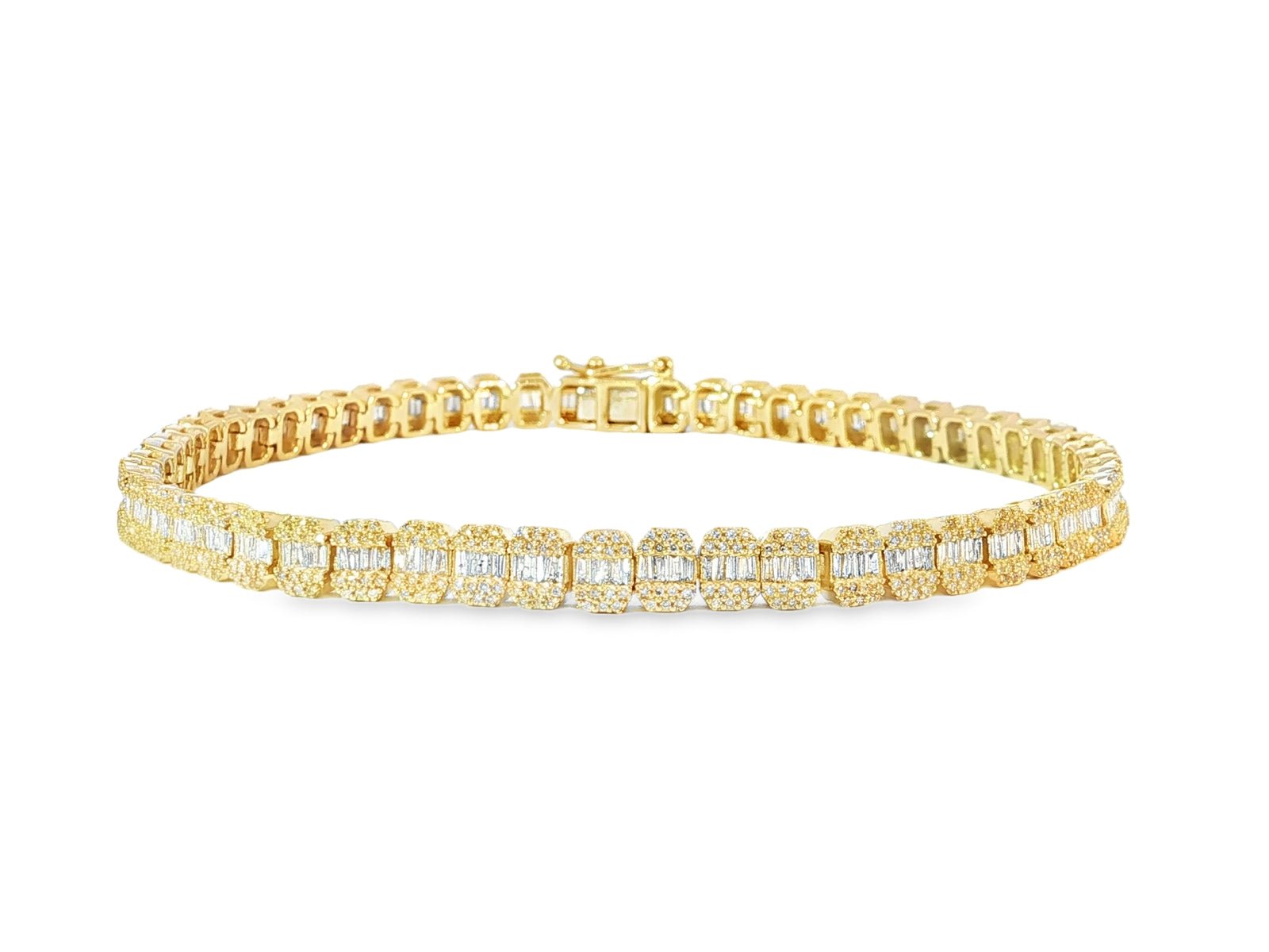 10k Gold Diamond Bracelet with Square Baguette and Round Cut 2.50ct - AVI THE JEWELER