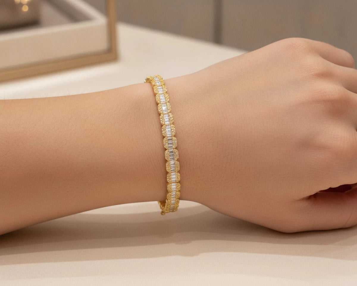 10k Gold Diamond Bracelet with Square Baguette and Round Cut 2.50ct – lifestyle 4603
