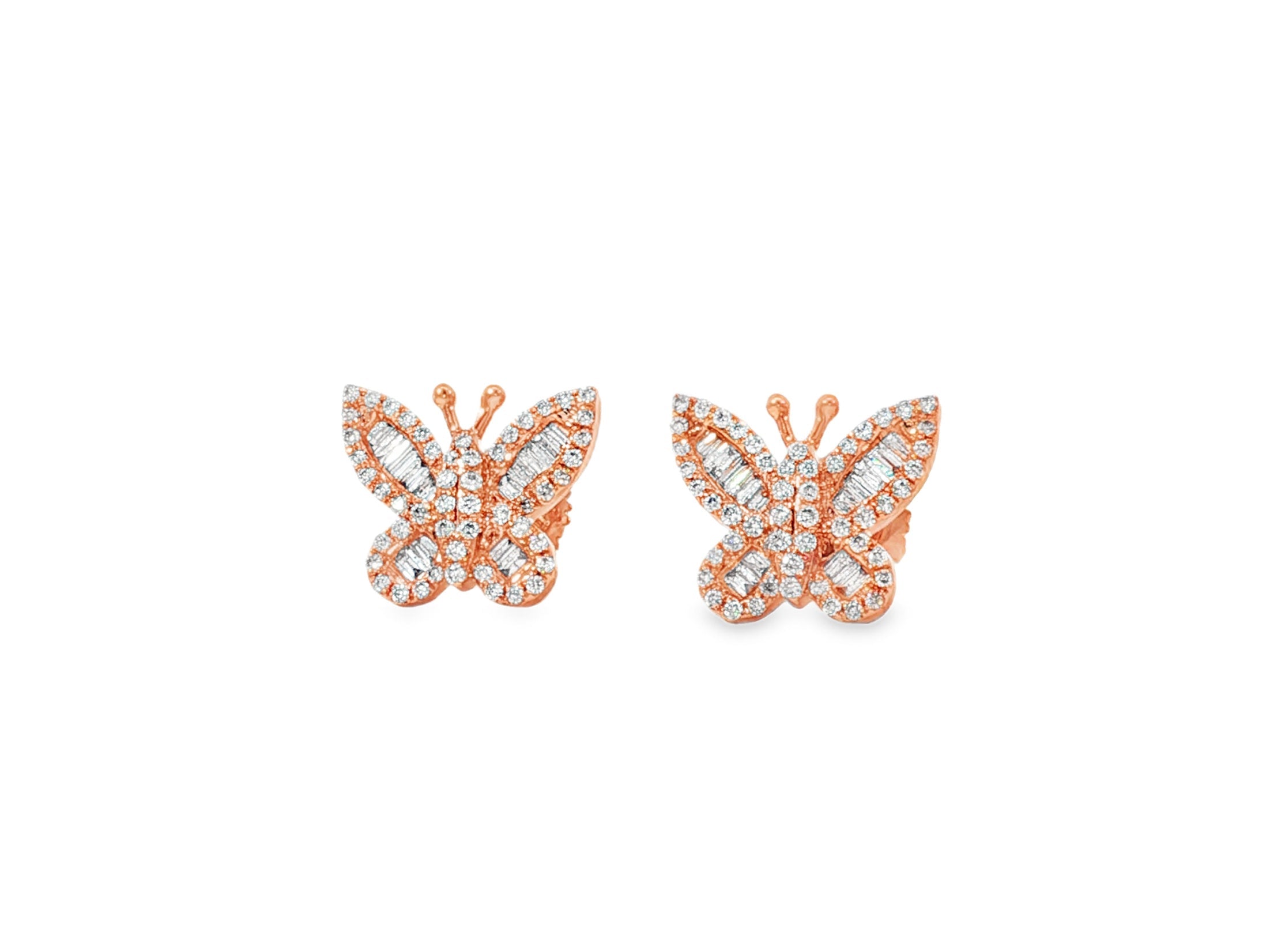 10k Gold Diamond Butterfly Earrings with Round & Baguette - Cut Accents 0.49ct - AVI THE JEWELER