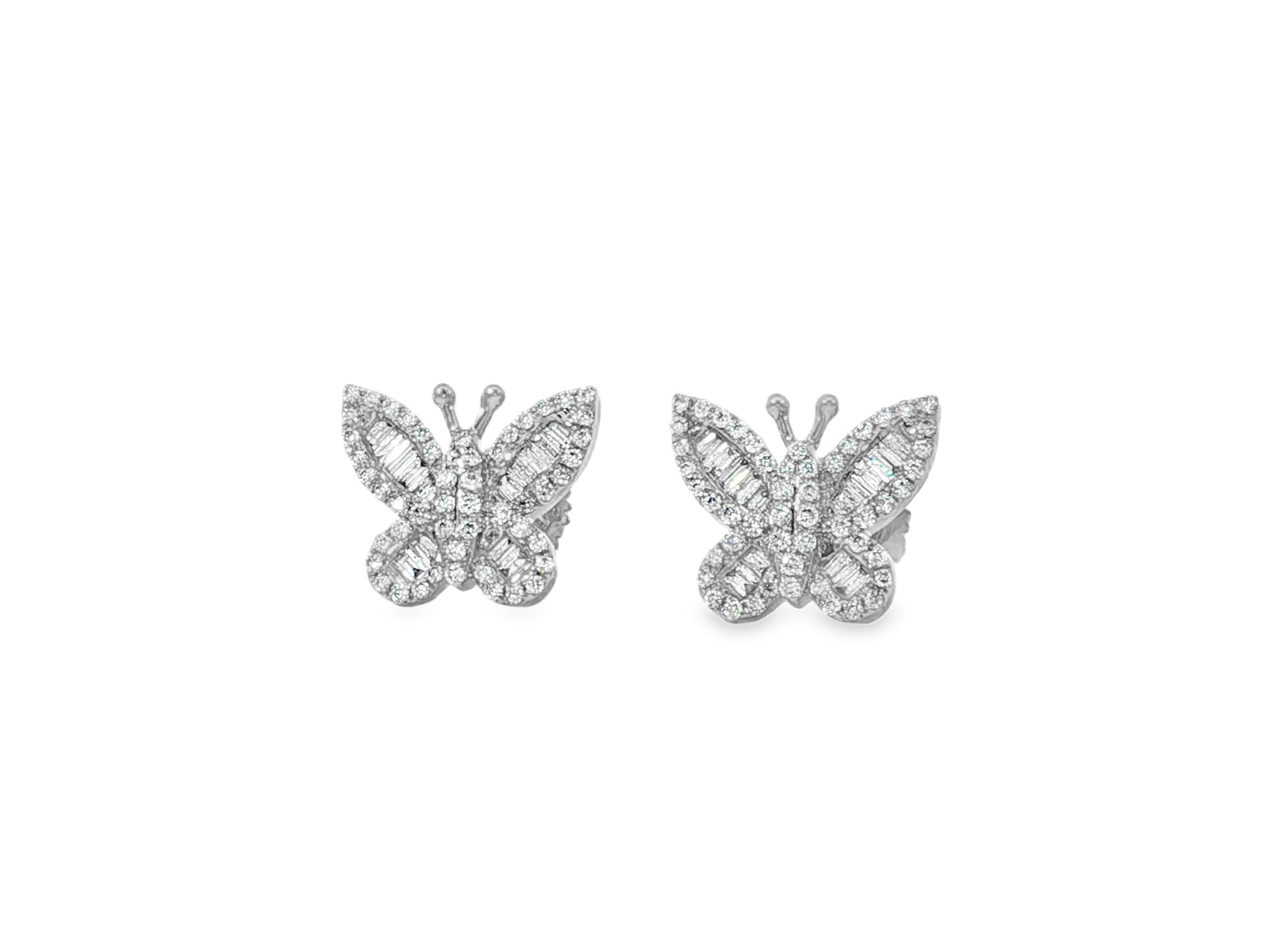 10k Gold Diamond Butterfly Earrings with Round & Baguette - Cut Accents 0.49ct - AVI THE JEWELER