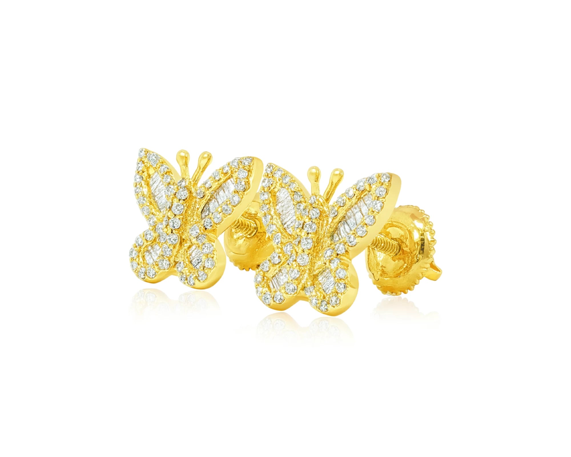 10k Gold Diamond Butterfly Earrings with Round & Baguette-Cut Accents 0.49ct – lifestyle 3753